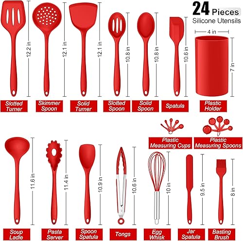 Miniatura 2 de E-far Juego de utensilios de cocina de silicona, 24 utensilios de cocina resistentes al calor con soporte, herramientas de cocina de silicona con