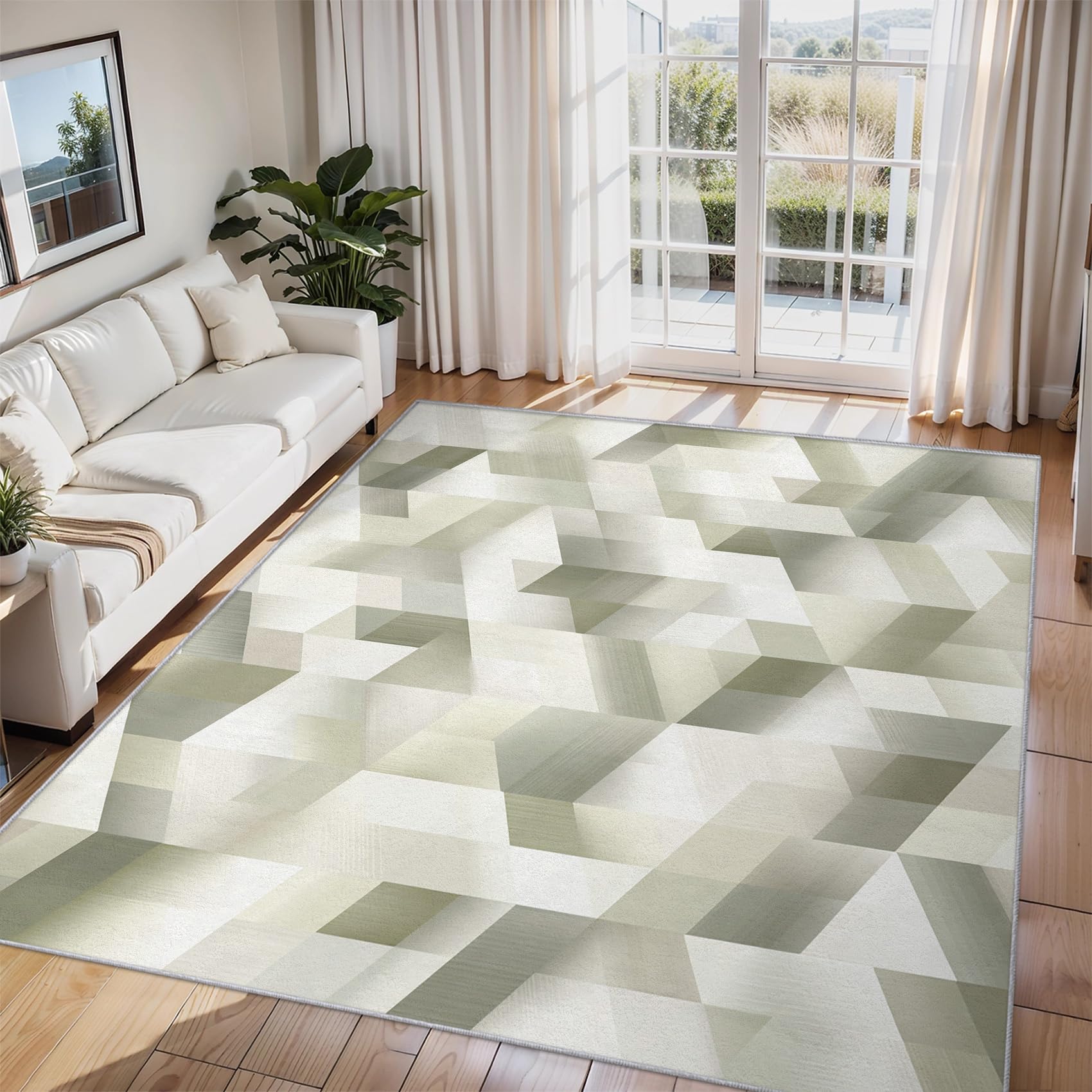Carpette géométrique et grand tapis de salon moelleux pour chambre moderne