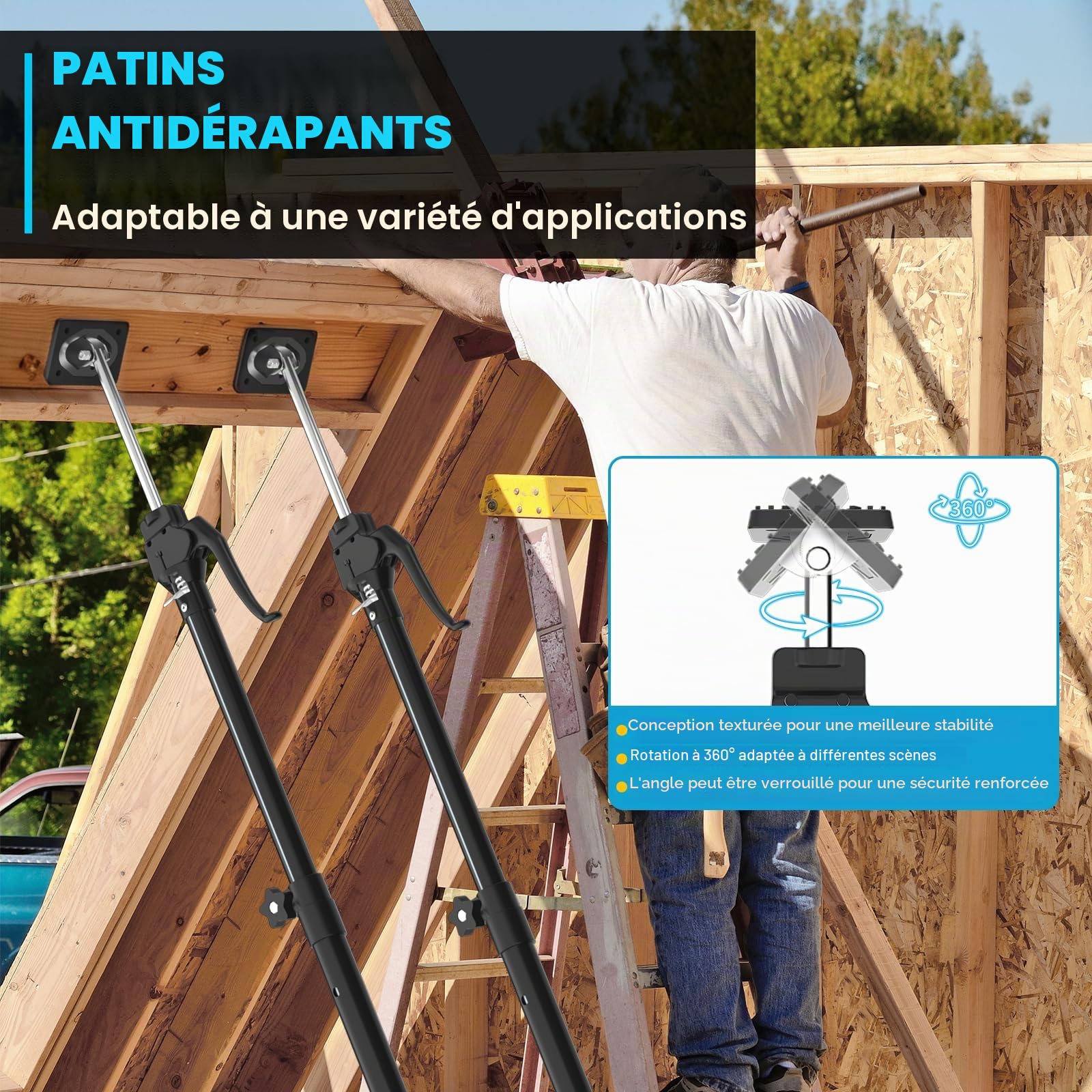 Perche Télescopique de Support Troisième Main Robuste, Vérins pour l'Installation de Plaque de Placo avec Capacité de 90 KG et Extension de 40 CM à 60 CM, 2 Pièces