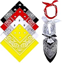 Simsky 4 Paisley Coloured Bandanas 54 x 54 cm Men's Bandana, Women's Bandana, Triangular Headscarf, Hair Scarf, Wrist Scarf, Motorcycle Head, Red, White, Black, Yellow, Red, White, Yellow, Black