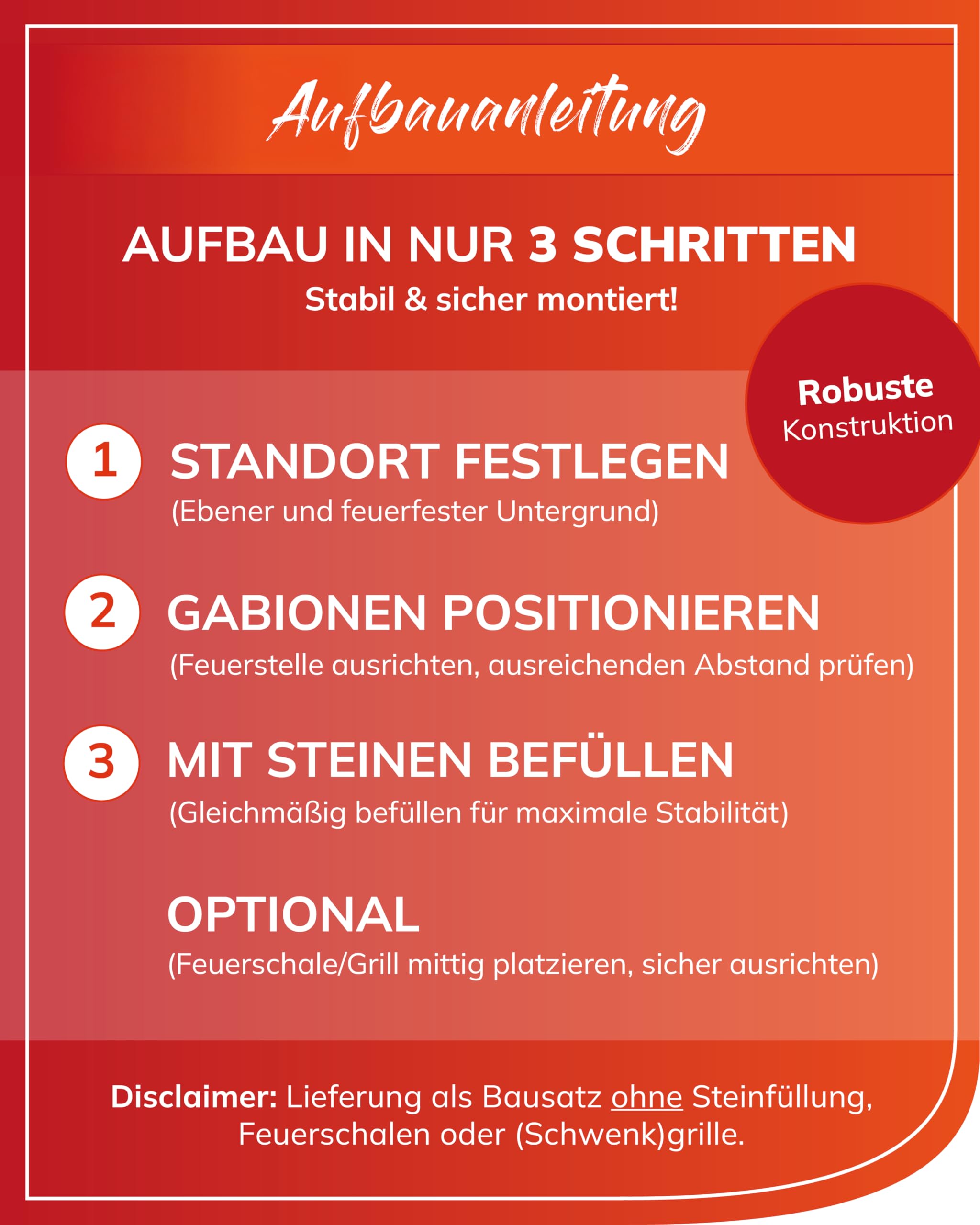 bellissa - Gabione-Feuerstelle (Ø 73 cm, H 21 cm) für Garten & Terrasse – Feuerstelle Outdoor aus Gabionengitter – geeignet für Feuerschale, Feuertonne oder Feuerkorb