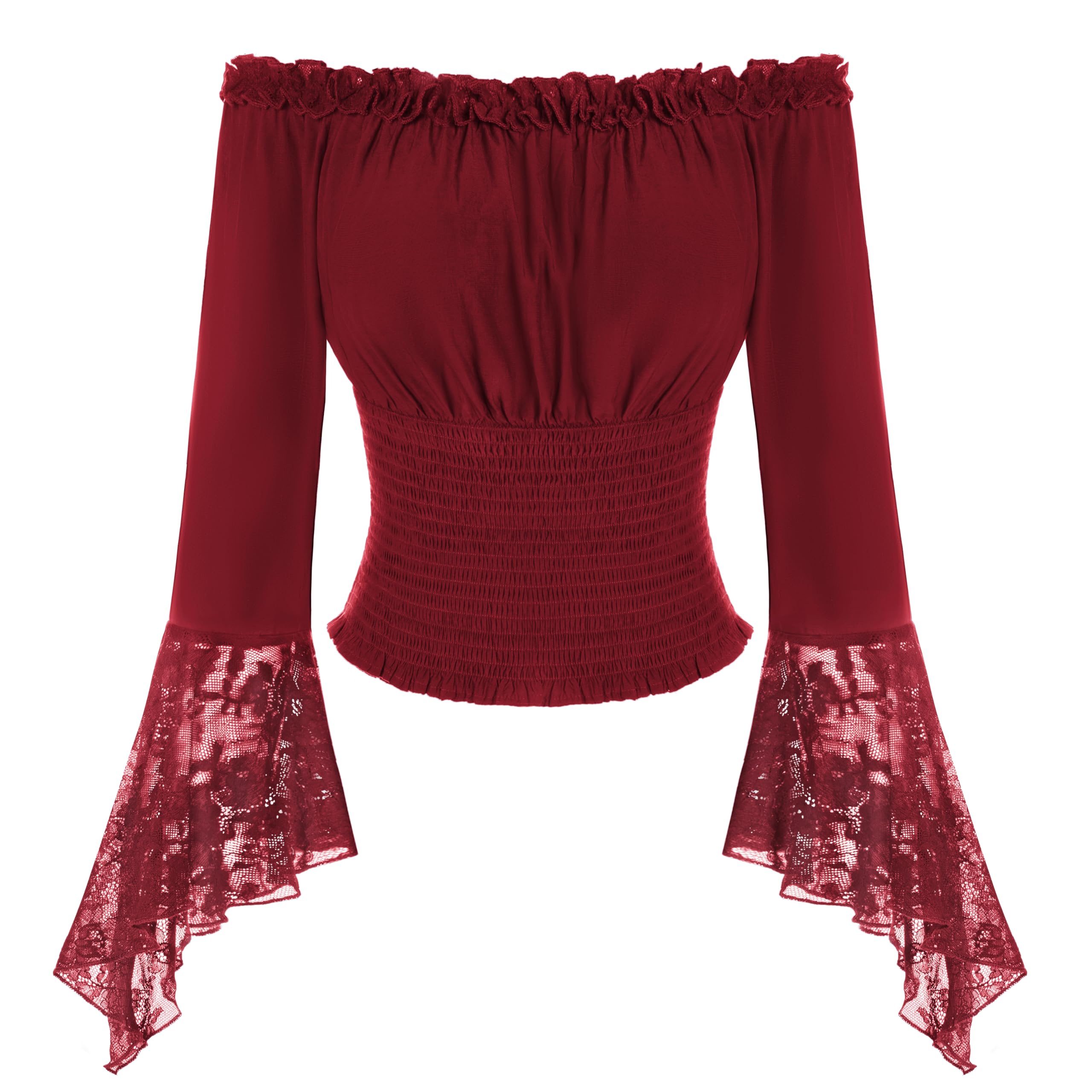 Scarlet Darkness Chemise Renaissance pour Femme avec Manches Cloches et épaules dénudées, Chemisier Paysan, élégant