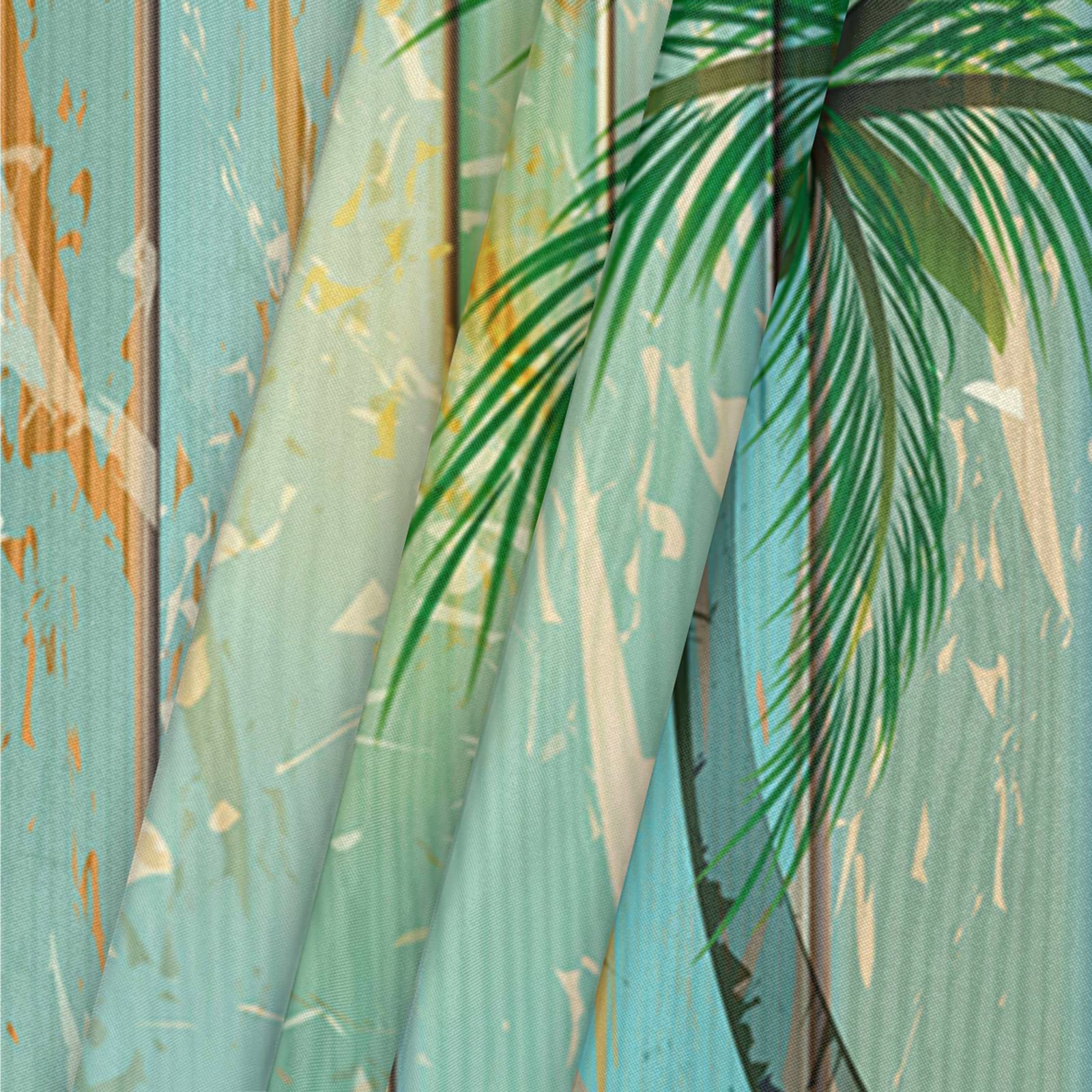 Beach Wooden Palm Tree Square Tablecloth With Elastic Edge - Tropical Ocean Sea Theme Fitted Waterproof Wipeable Cover for Dining Kitchen Party Outdoor Patio 46x46 Inch