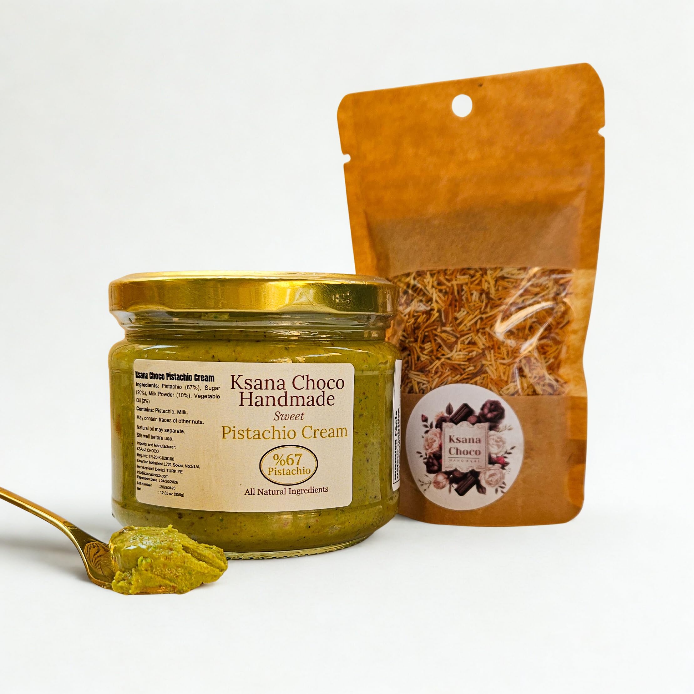 Ksana Choco Pistachio Cream 67 Turkish Pistachios 12 3 oz Palm Oil Free Handmade Spread With Free Roasted