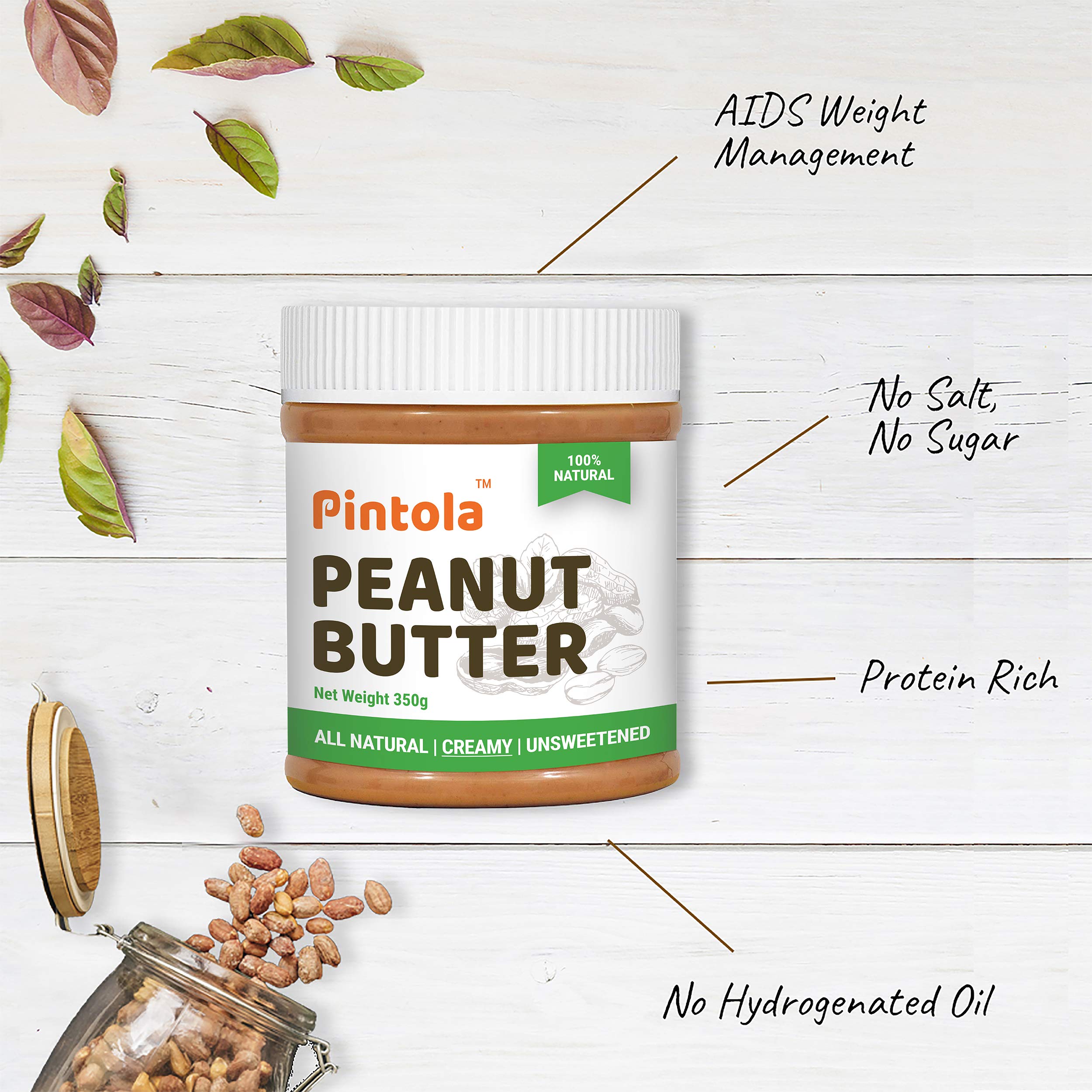 Pintola All Natural Peanut Butter (Crunchy) (350g) Unsweetened 30g Protein Non GMO