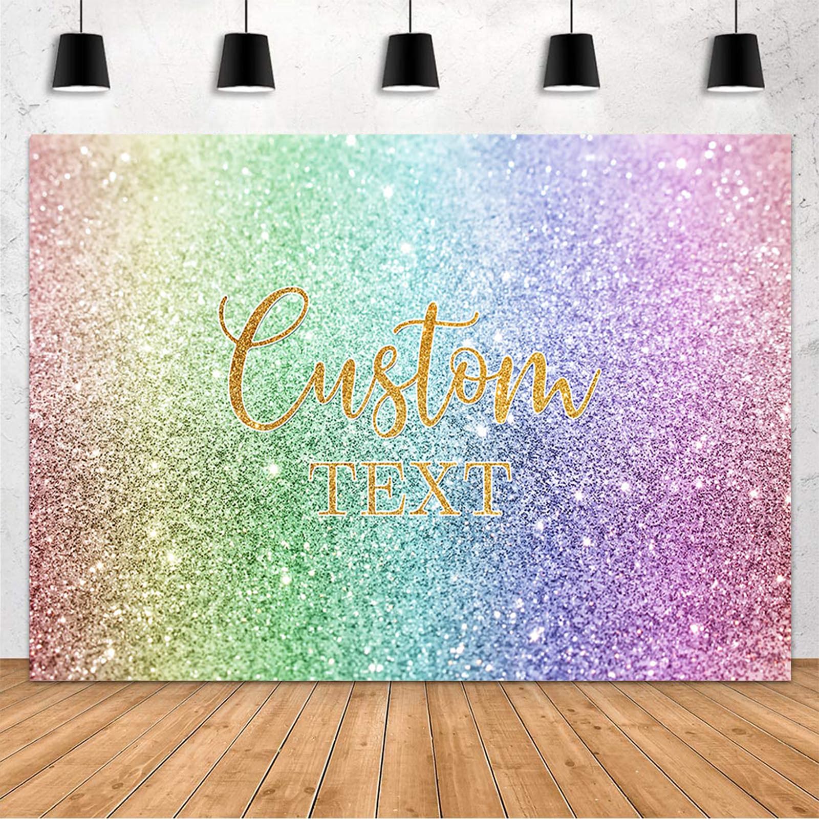 MEHOFOND Custom Glitter Rainbow Backdrop Happy Birthday Party Decoration for Kids Girl Princess Colorful Unicorn Glitter Photography Background Banner