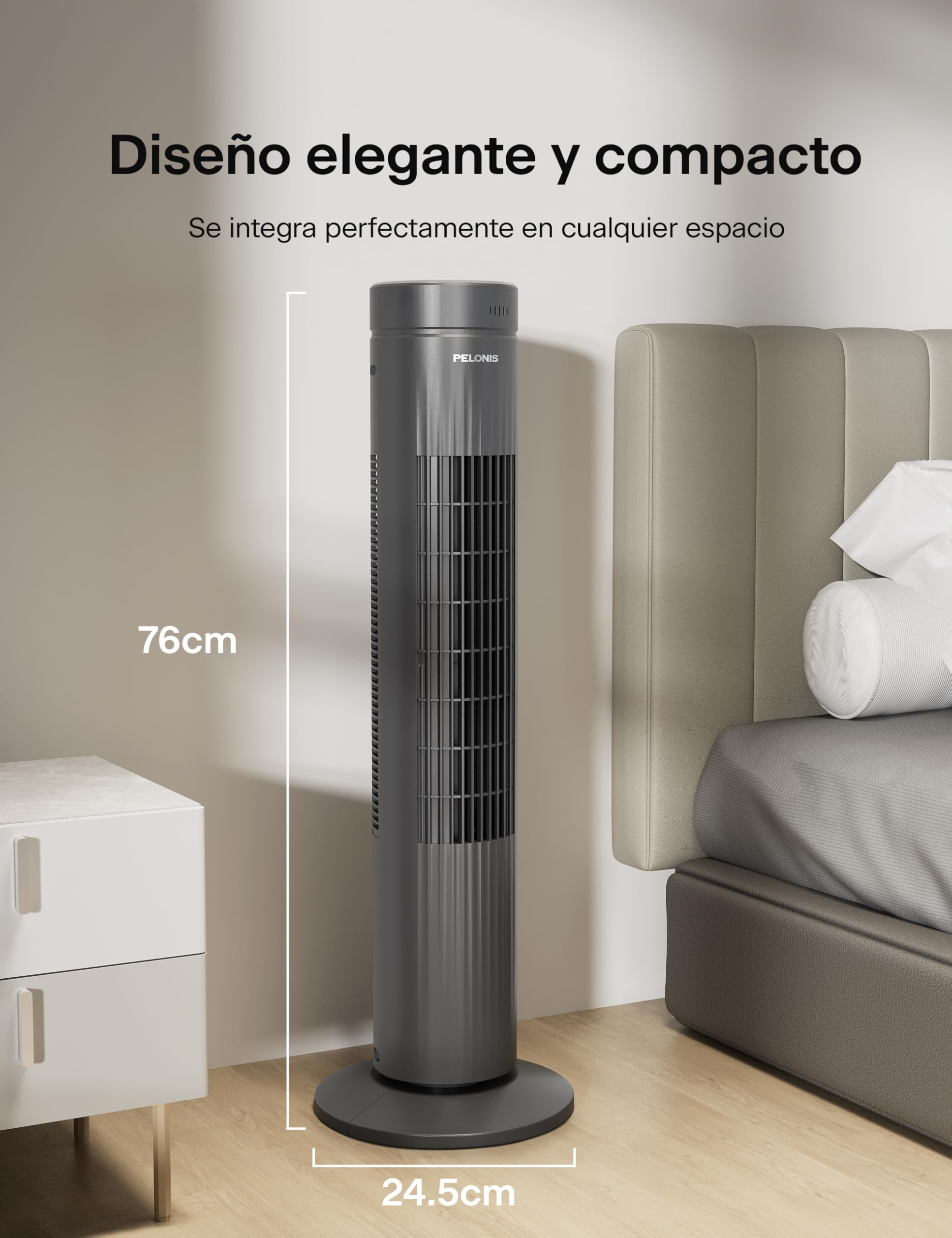 Pelonis 76CM Ventilador de Torre con Mando, 3 Velocidades Ajustables, Enfriamiento Ultra Silencioso, Temporizador de 7 Horas, Perfecto para Hogar, Oficina y Dormitorio