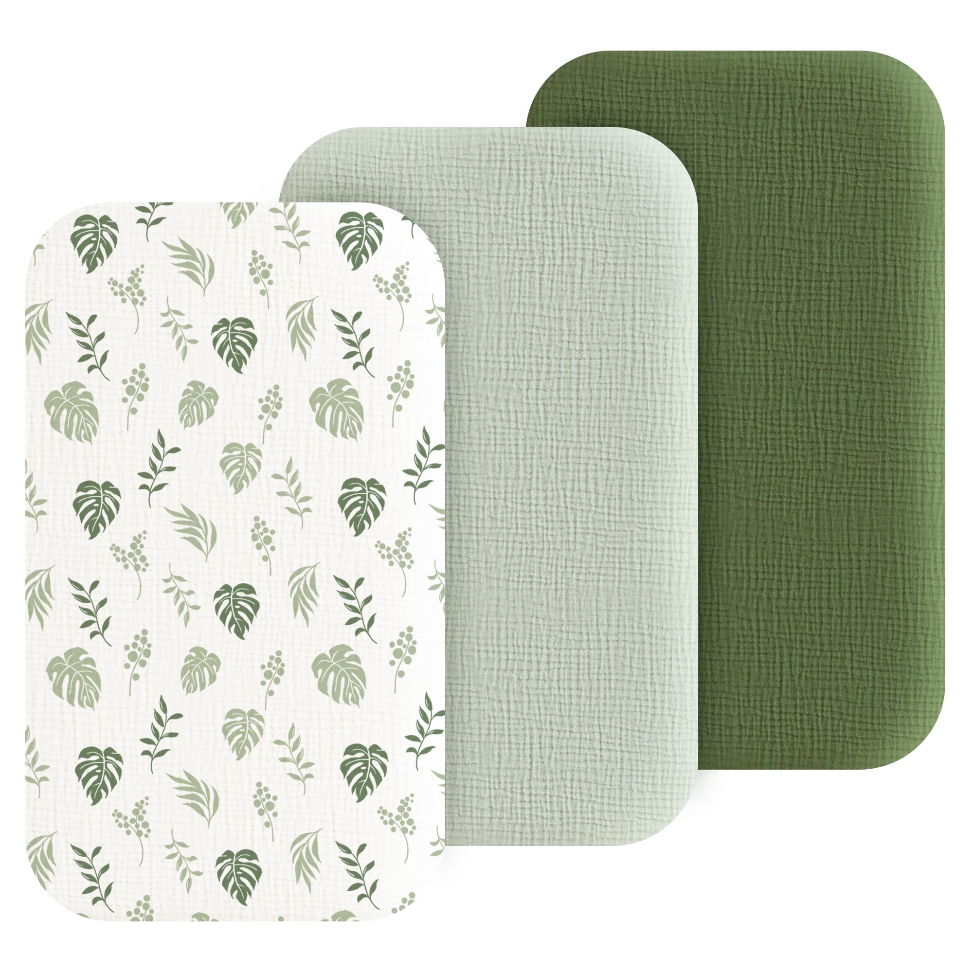 Coreeky Muslin Bedside Sleeper Bassinet Fitted Sheets, 3 Pack Cotton Baby Sheet for Boys & Girls, Soft, Compatible with Baby Delight, Dream On Me,