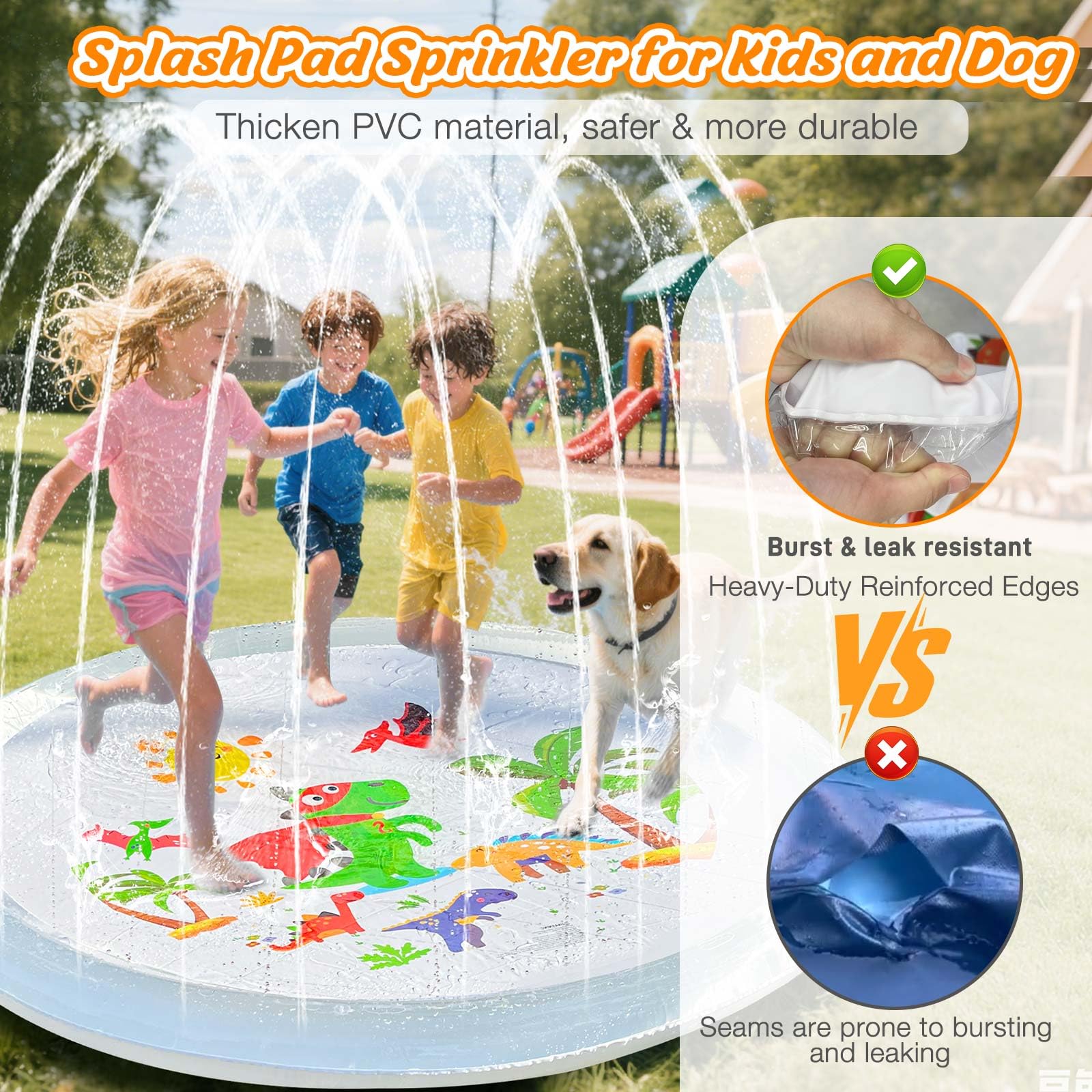 Splash Pad, Light Up Sprinkler Pool for Kids and Dog, 59