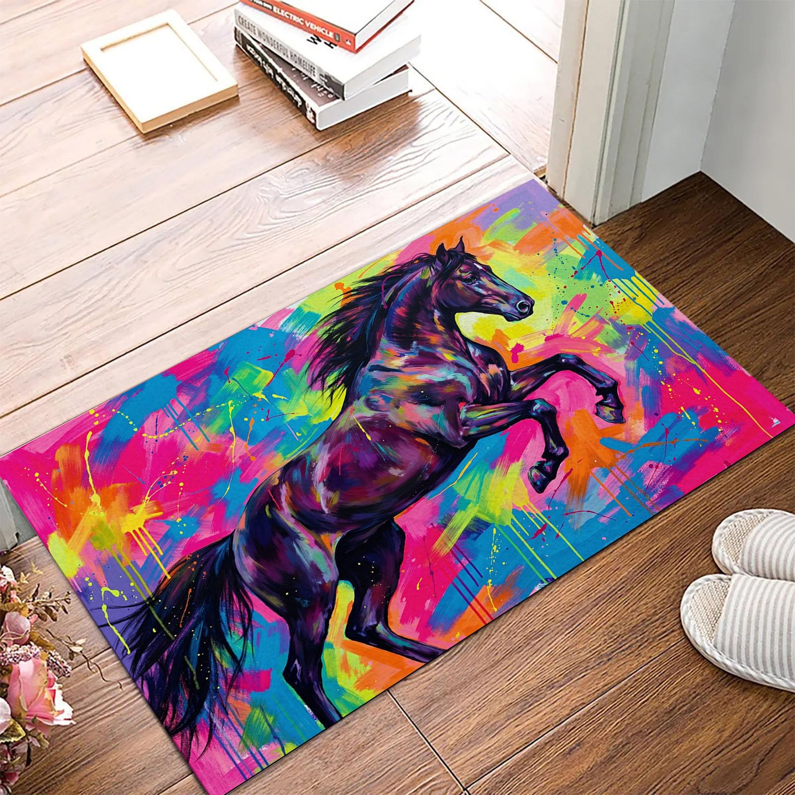Tapis entree interieur 60x90cm lavable antiderapant animal pop art