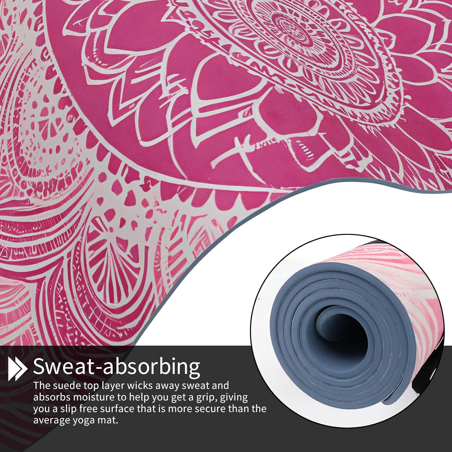 Printed Yoga Mat 72" x 24" Thick 6mm Non-Slip Fitness Exercise Exercise Mat with Strap for Women Men Yoga Pilates Workout Gym Floor Workout (Blue Lotus Flower)
