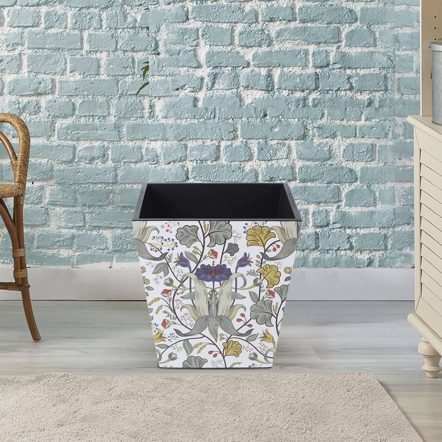 Reinvention Factory Wooden Open Dry Waste Dustbin | Garbage Bin Trash Can, Dustbin For Home, Office | Retro Hibiscus | Multicolour| 8 Litres|-picture-10