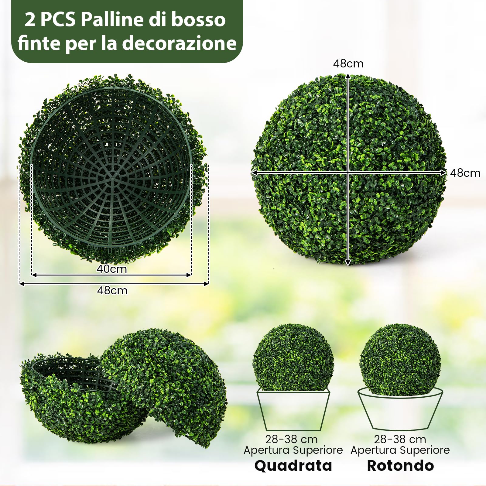 COSTWAY Pianta Artificiale con Palline di Bosso 48 cm