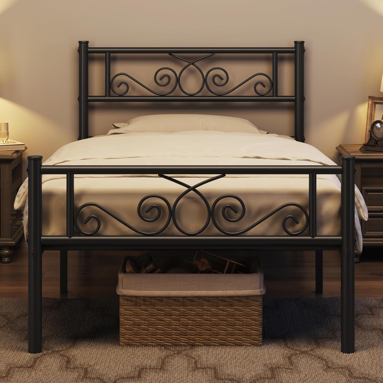 Topeakmart 13 inch Classic Metal Bed Frame with Headboard Mattress Foundation/Platform Bed/Slatted Bed Base,Twin Size
