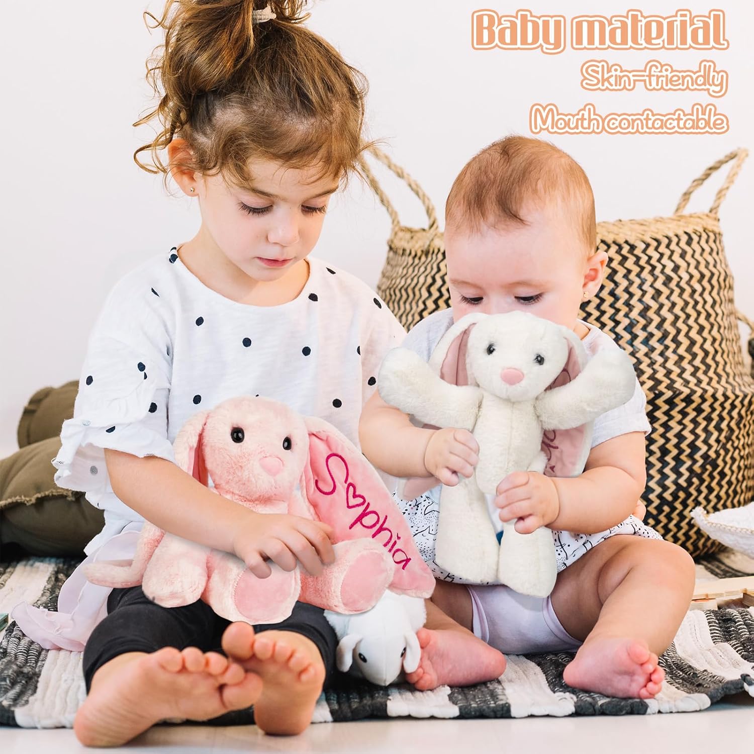 Personalized Bunny Plush with Embroidered Name, Custom Stuffed Animals for Babies, Bunnys Plush Toys for 3 Years Old Girl Gifts, Birthday Easter for Baby Boys Girls Toddlers Newborn (Bunny)