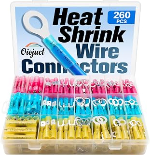 Oiojuct 260Pcs Waterproof Heat Shrink Wire Connectors Kit - Marine Automotive Crimp Terminals, Spade Fork Ring Butt Assortment