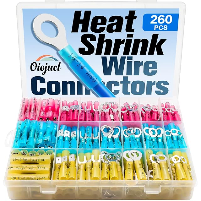 260Pcs Heat Shrink Wire Connectors Kit - Marine Automotive Electrical Connectors - Crimp Terminal Set for Electrical Wiring