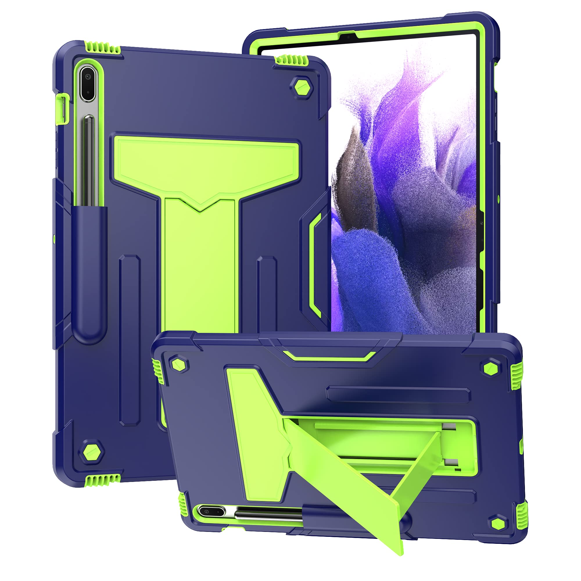 EpicgadgetCase for Samsung Galaxy Tab S8 11 Inch SM-X700/X706 Released in 2022 / S7 11 Inch SM-T870/T875 - Dual Layer Hybrid Case Cover with Kickstand (Navy Blue/Green)