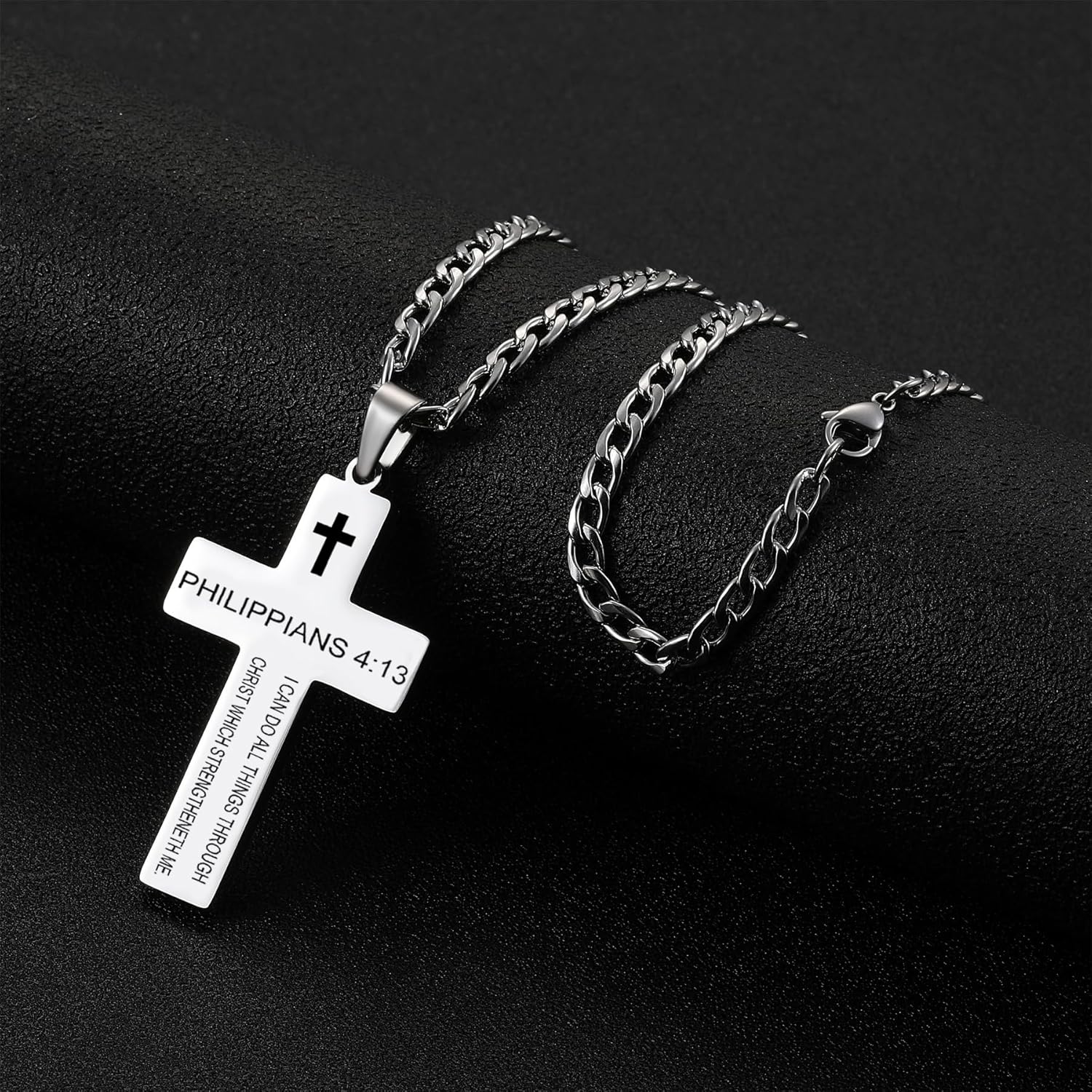 SKQIR Cross Necklace for Men with Bible Verse, Christian Religious Scripture First Communion Cross Chain Pendant for Boys Jewelry Easter Basket Essentials Stuffers Graduation Gifts - Image 5