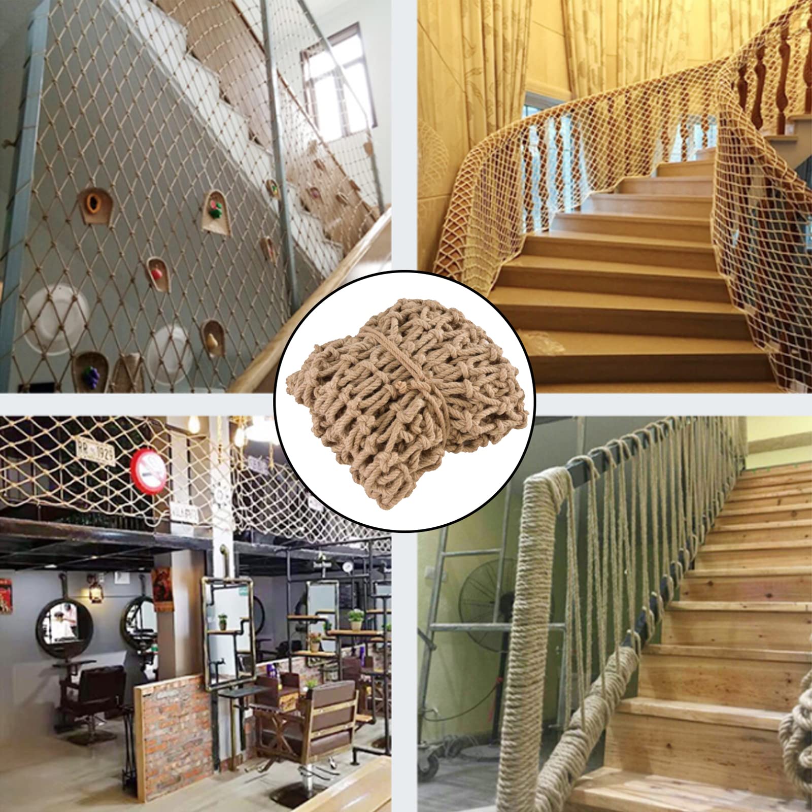 Red de seguridad para niños de 3 x 5 m, red de cuerda de cáñamo para zonas de juego, valla de techo interior, barandilla de yute, barrera de seguridad para niños, protección duradera y segura