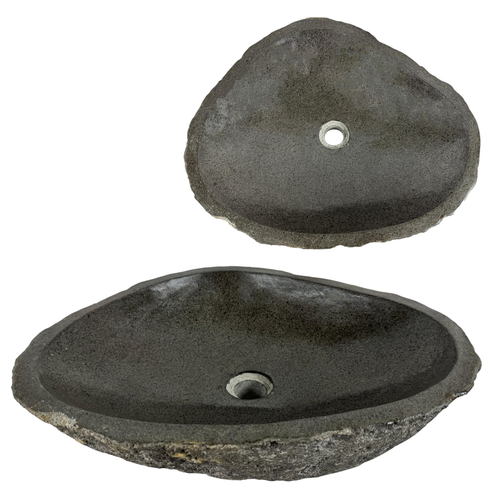 Lavabo Ovale - Pietra di fiume - Pietra naturale - Lavandino per bagno - Lavello - Lucido e Robusto - Forma e colore unici! (Grigio, 46-53x34-40cm)