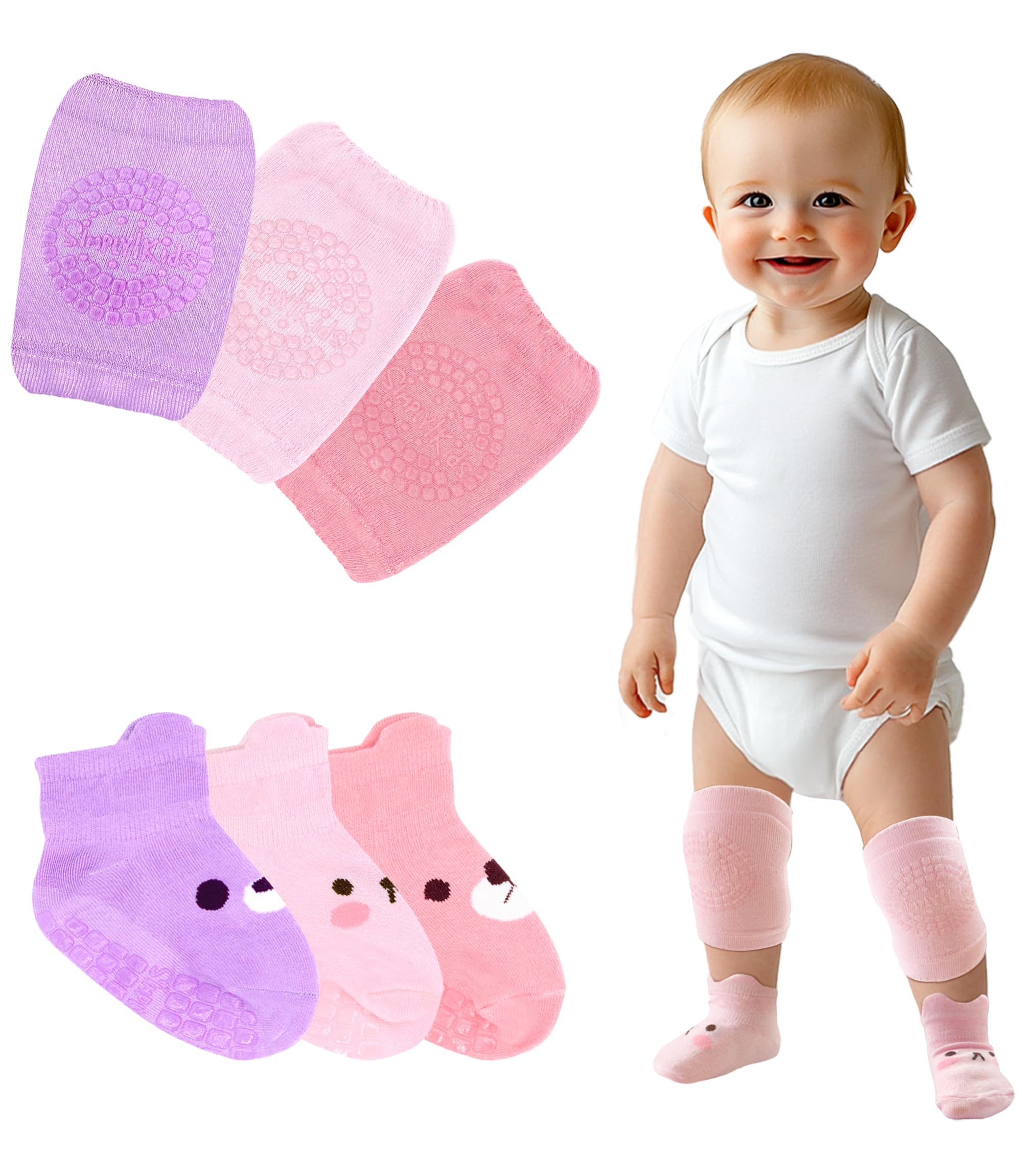 Anti-Slip Baby Knee Pads and Socks Set for Crawling and Walking (6 Pairs, 6-18 Months) Infant Toddler Boy Girl