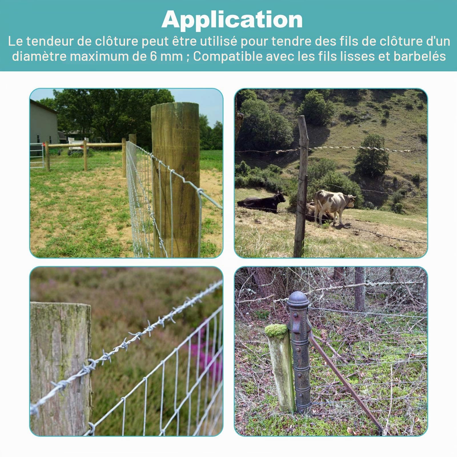 Cocoarm Crépine de clôture, wire Fence tensioner, crépine de clôture Tendeur de barbelé Fil de clôture de Ferme résistant pour tendeur de Traction de réparation de clôture avec la chaîne de 1.2m