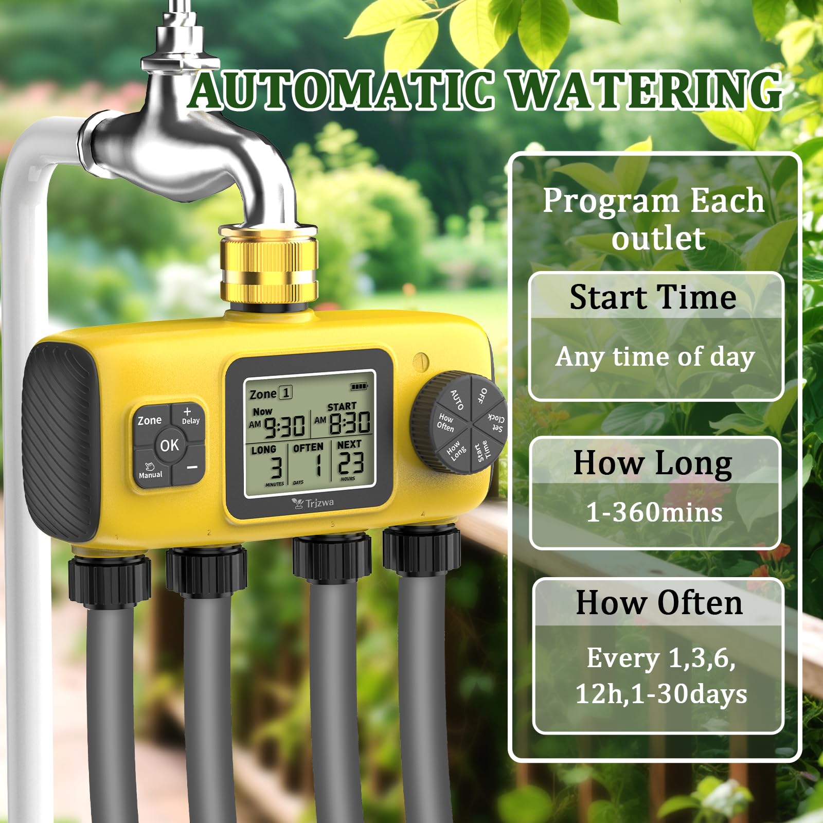 Programmateur Arrosage Automatique AVCE 4 Zone, 2025 Le Nouveau Minuteur Arrosage Automatique AVCE Écran LCD Bouton Manuel pour Un Réglage Facile Applicable de Arrosage Système pour Jardin