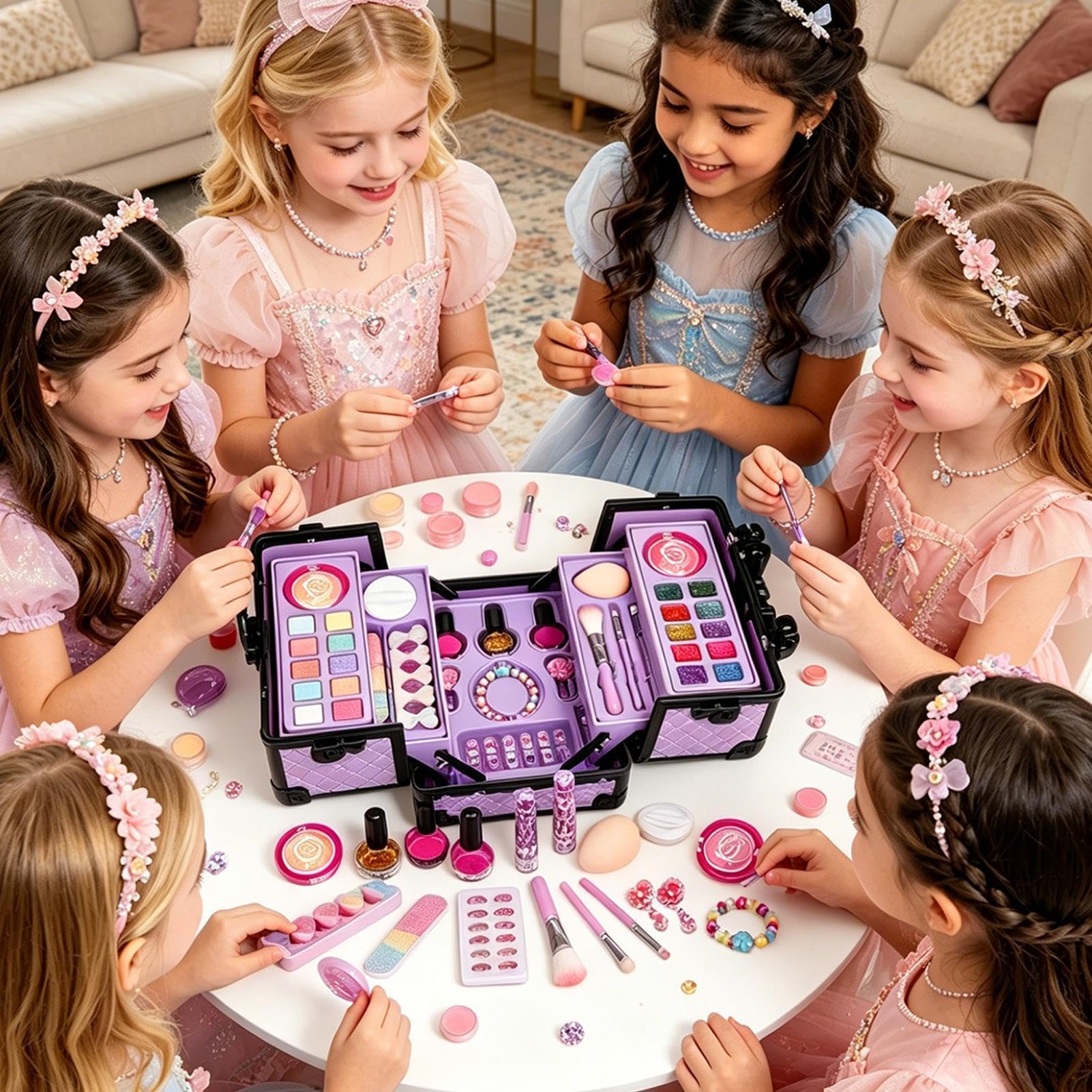 Set Di Trucchi Per Bambini Cosmetici Portatili con Valigetta | Trucco Per Bambini 4-12 Anni, Ideale per Feste di Compleanno, Travestimenti e Giochi di Ruolo