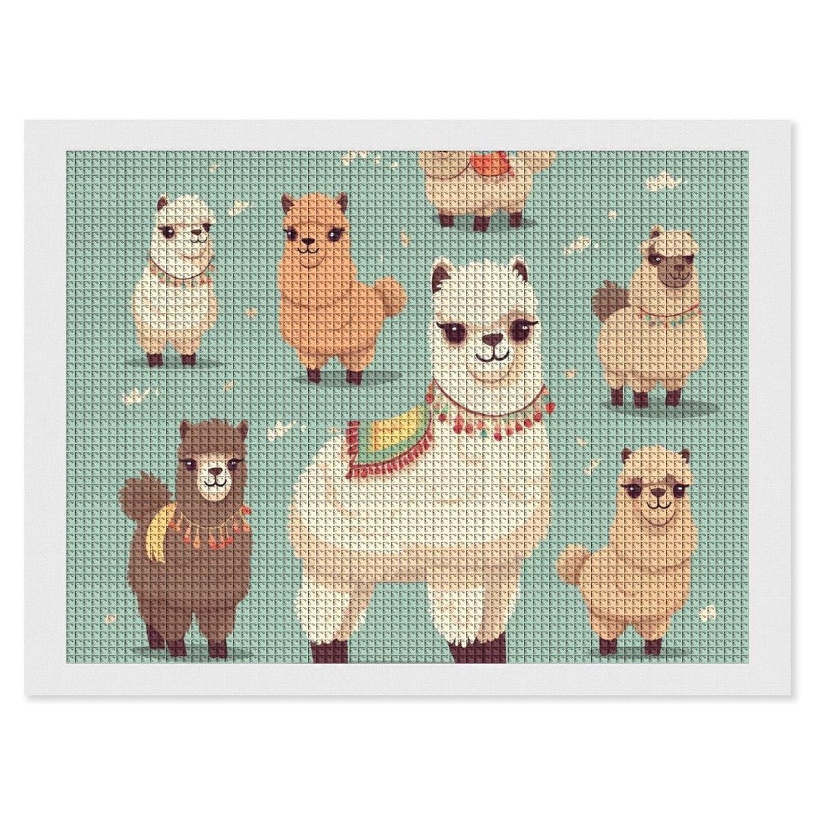 Alpacas Diamond Art Kits for Adults, DIY 5D Diamonds Painting Kits for Beginner, Round Full Drill Diamond Dots Painting, 12"x16" Diamonds Pictures Gem Art and Crafts Wall Decor
