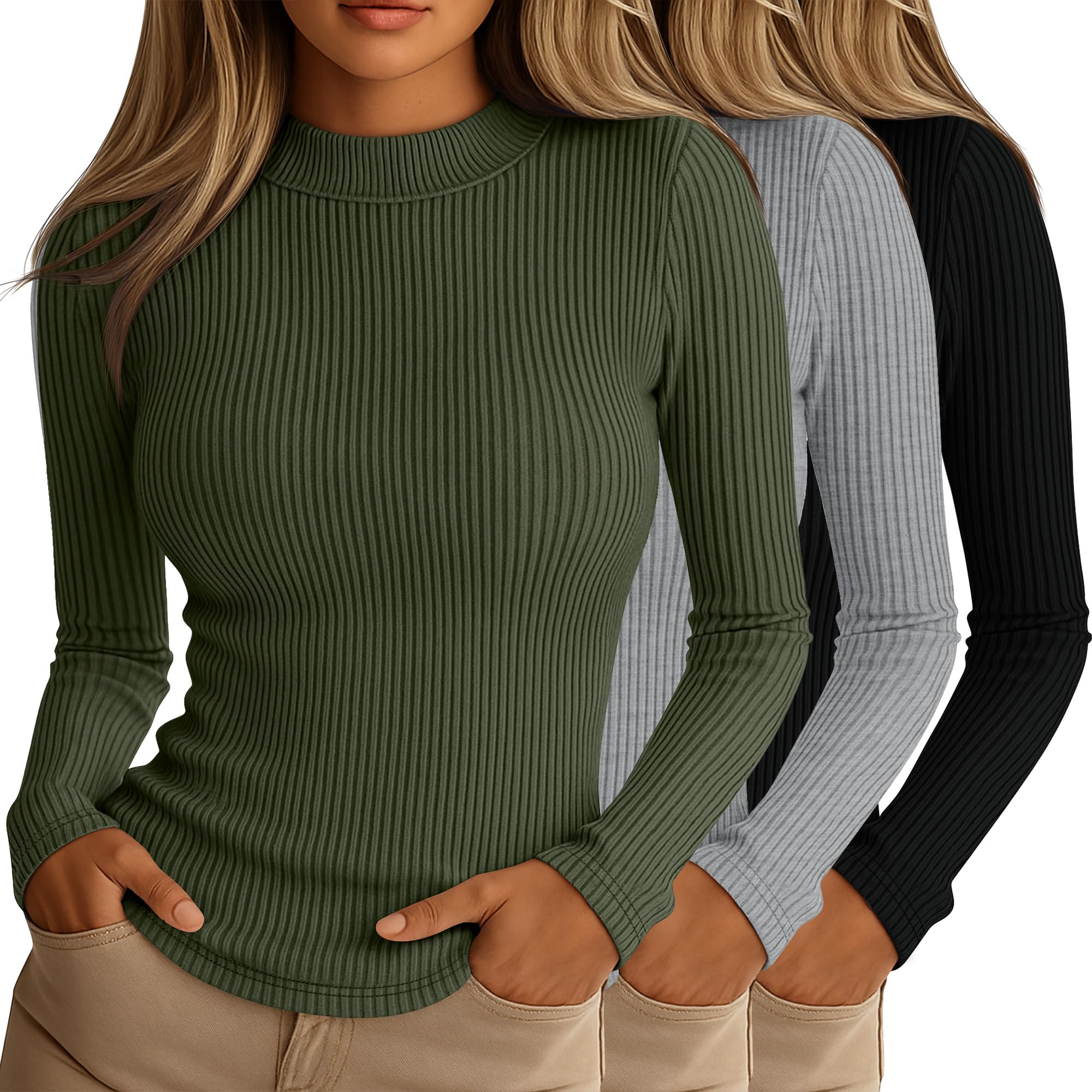 Riyiper 3 Pack Ribbed Mock Neck