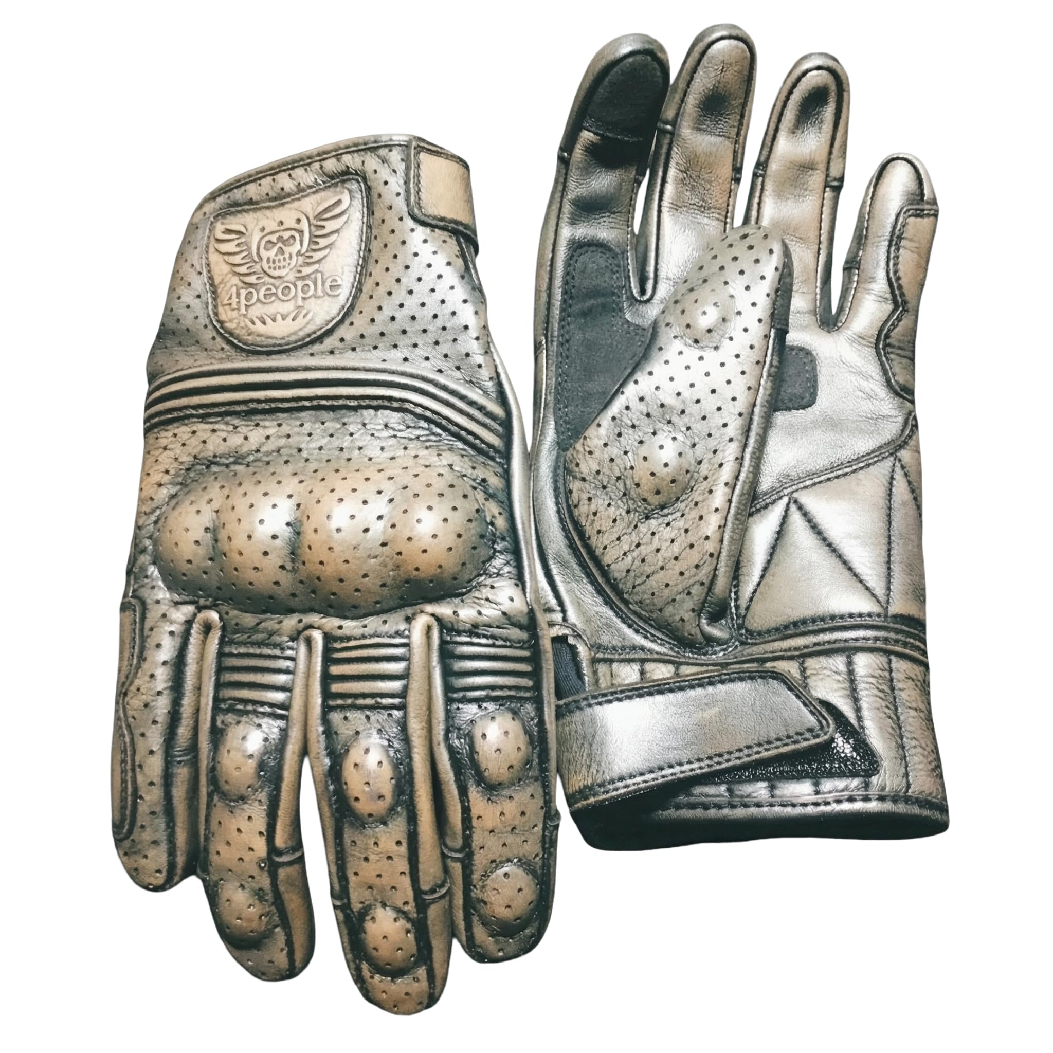 Guanti da moto in pelle Iron Rider – Guanti da motociclista vintage con protezione dei nodi, traspiranti, stile Cafe Racer, guanti da motociclista per estate e guida urbana