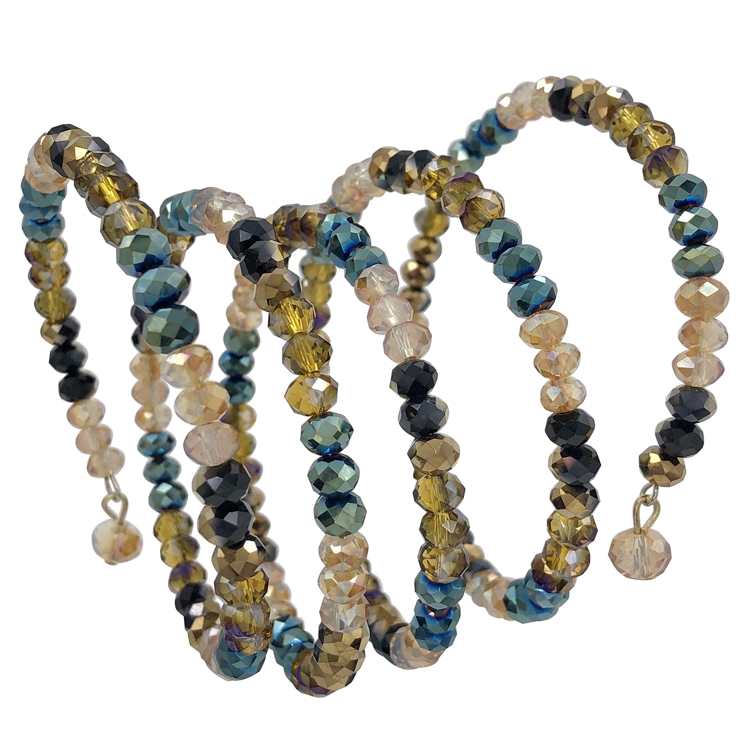Multi Color Glass Bead Stacking Boutique Style Wrap Around Bangle Bracelet