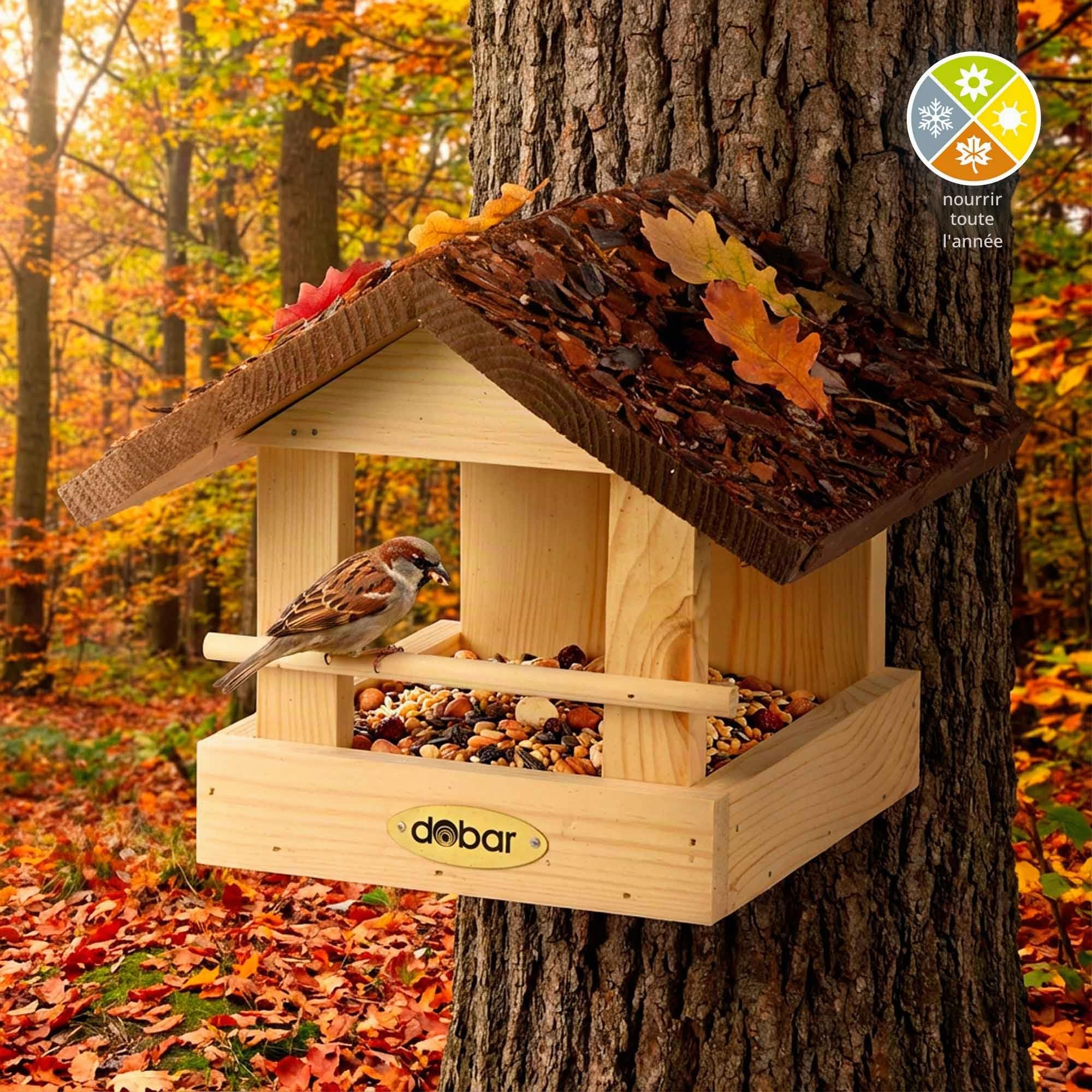 dobar 38120FSCe Petite Maison pour Oiseaux en Bois, Toit recouvert d'écorces, 20 x 22.5 x 18 cm