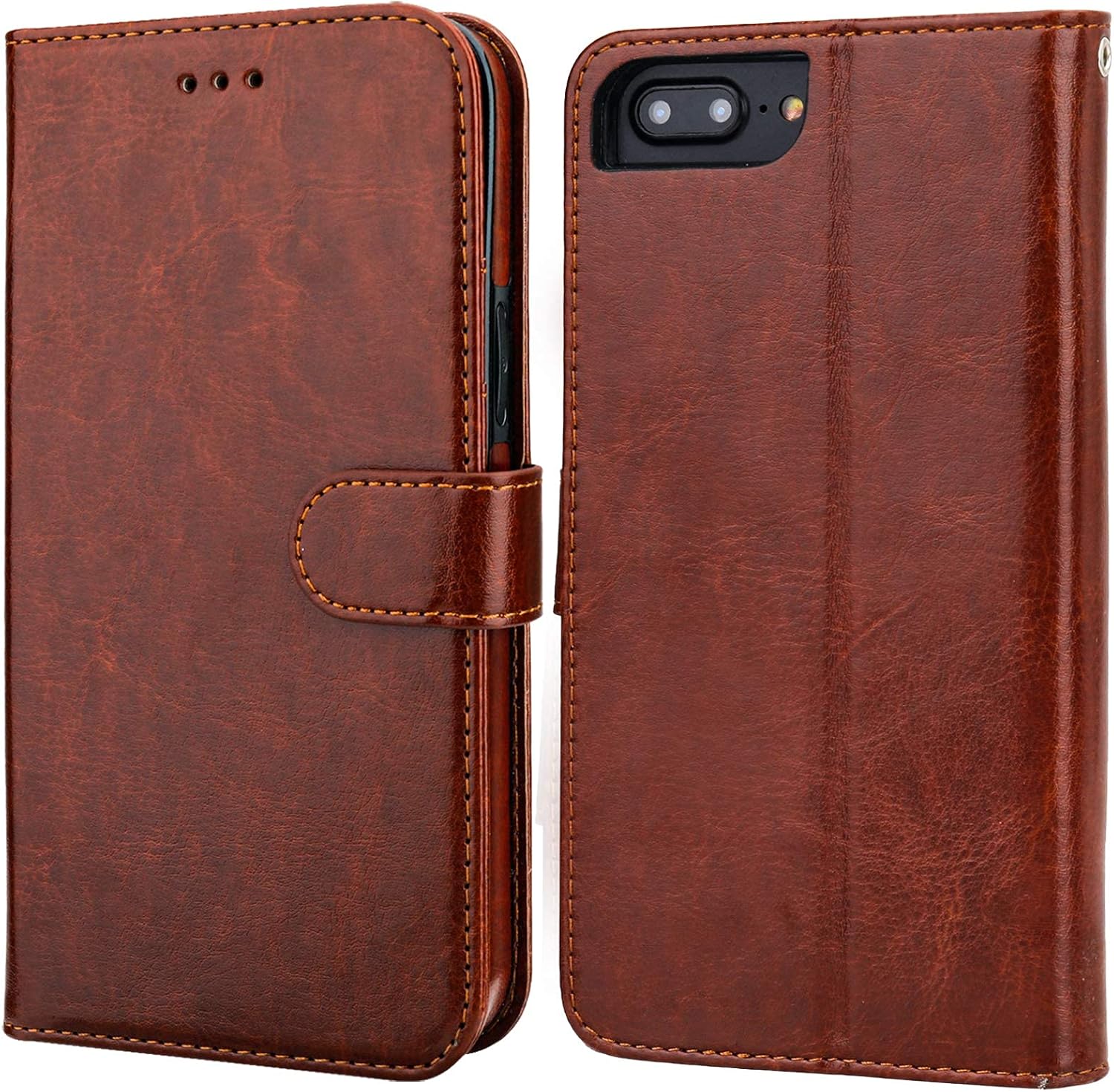 Bocasal PU Leather Wallet Case for iPhone 7/8 Plus with Card Holder, Magnetic Kickstand, Wrist Strap & Removable Flip Cover (Brown) - Image 2