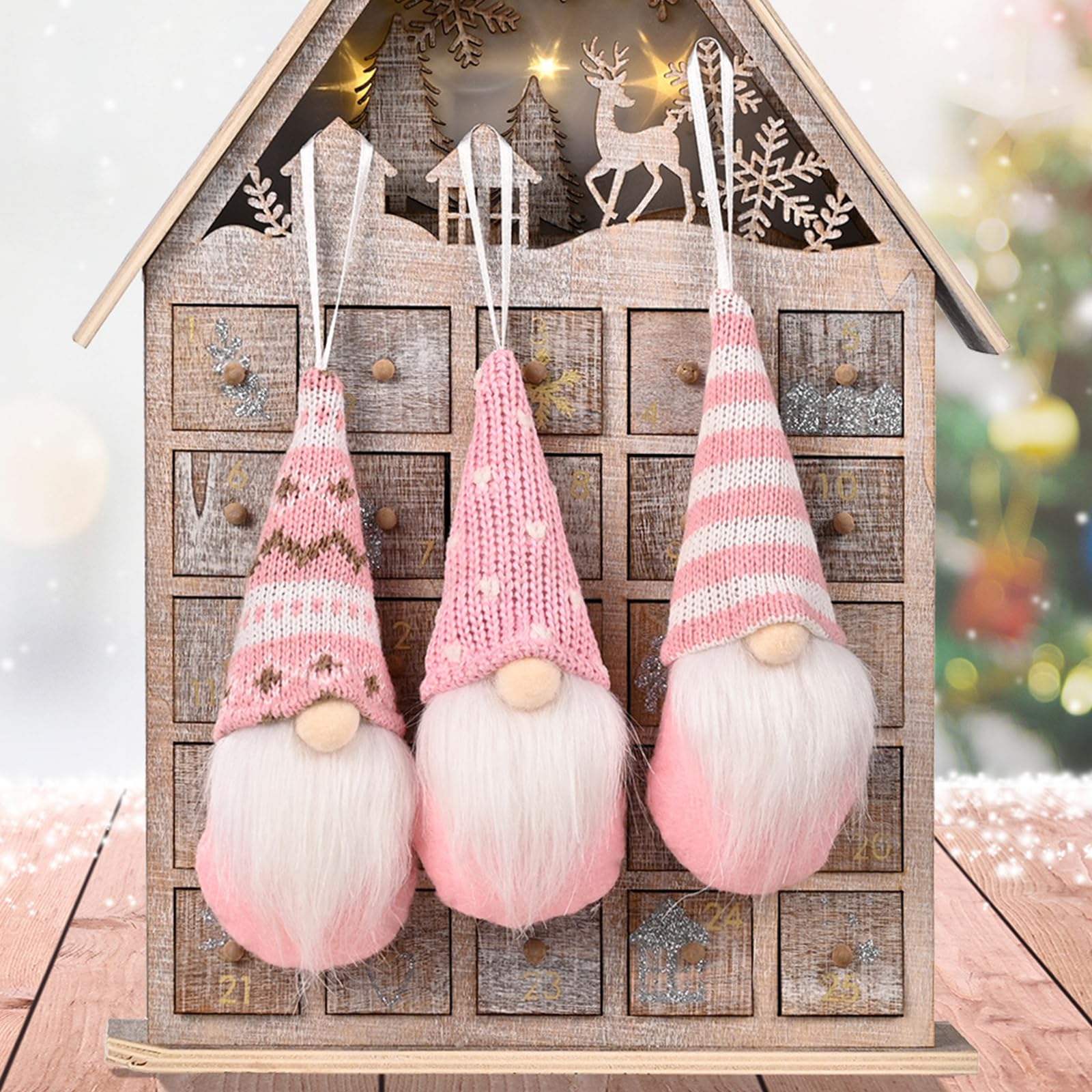 Christmas Ornaments Hanging Gnome Christmas Decorations, Christmas Decor Lovely Faceless Doll Plush Gnomes Santa Doll Xmas Dolls for Christmas Tree Decorations (pink)