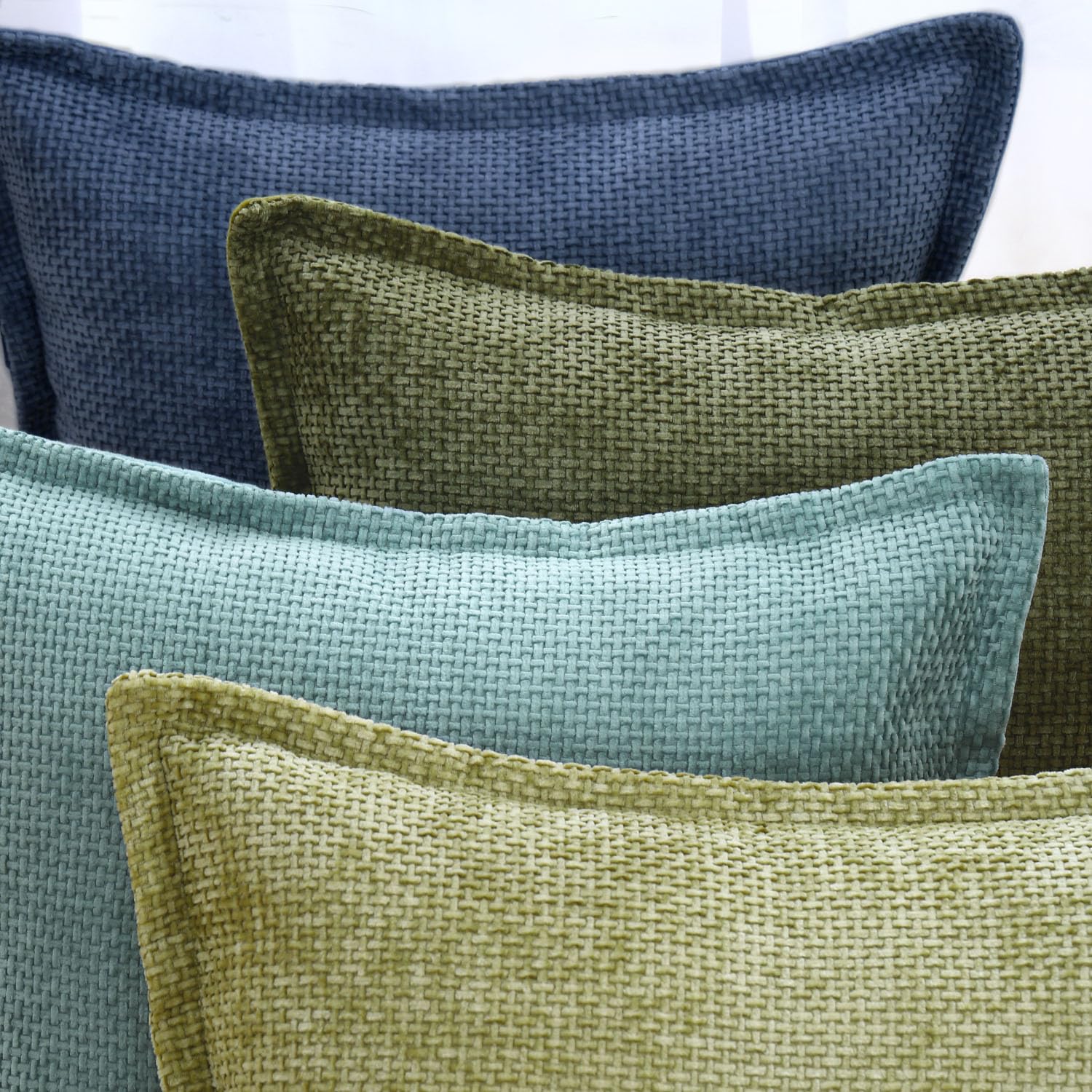 Madizz 2er Set Chenille Samt mit Rand Kissenbezüge Weiche Dekorativ Zierkissenbezüge Modern Kissenhülle für Sofa Wohnzimmer Schlafzimmer Türkis 50x50 cm