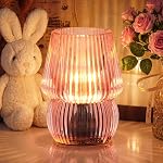 Small Battery Operated Lamp with Timer, Mushroom, Amber | Cordless, Glass, Tiny, Home Decor, Table, Shelf, Bedroom, Entryway, Kitchen, Bathroom, Birthday Gift for Women