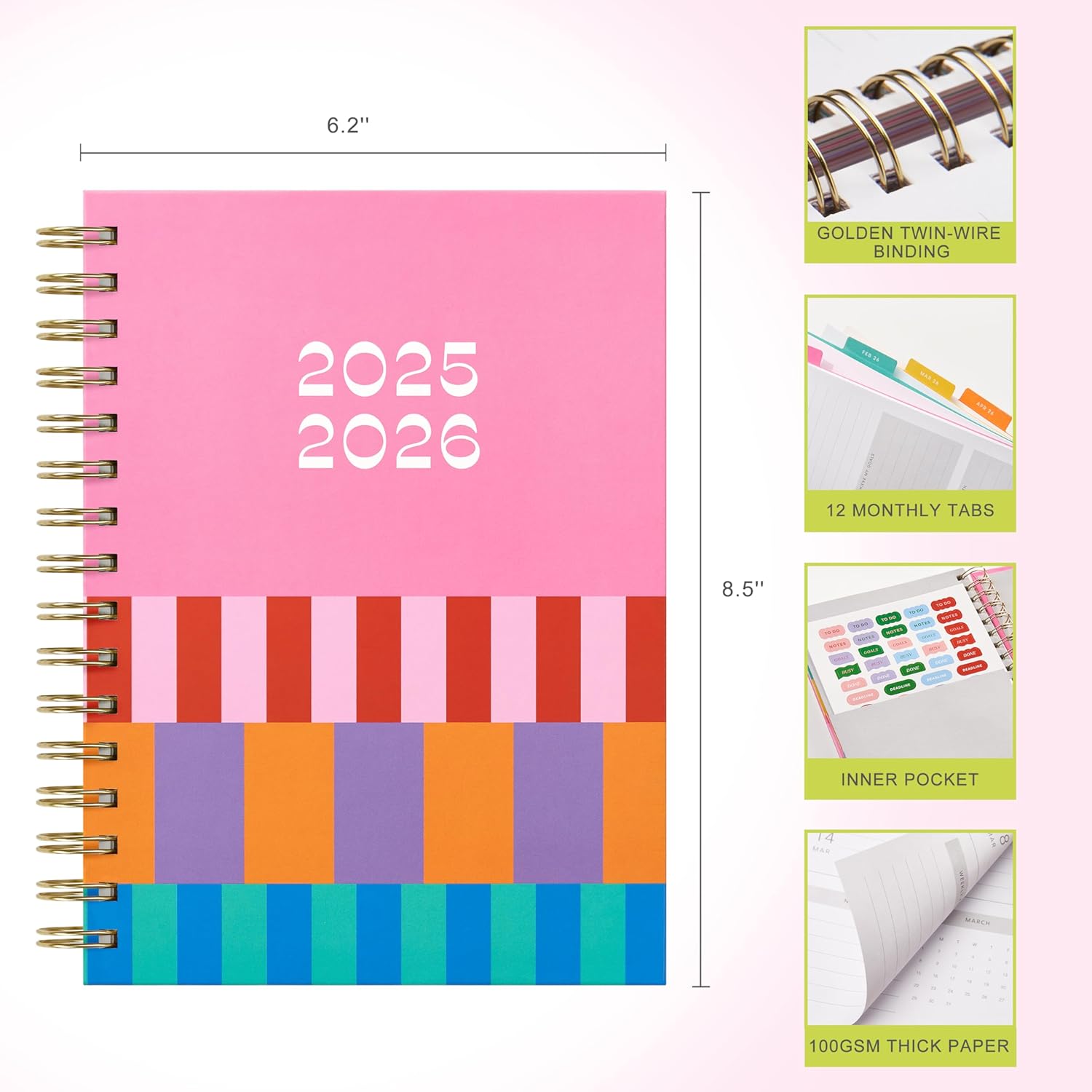 And Per Se Student Planner 2025-2026, Academic Planner July 2025 - June 2026, 8.5 × 6.2, Weekly & Monthly Lesson Plan for Students with Colorful Tabs & Stickers (Stripe)