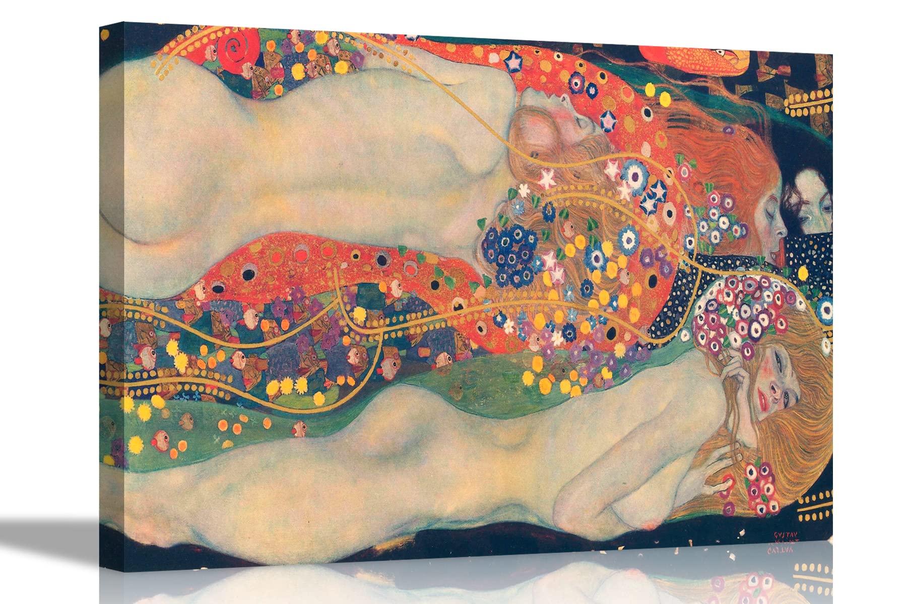 Artley Prints Gold Water Serpents By Gustav Klimt Canvas Wall Art Prints Abstract Pictures Framed Home Office Decoration 101 X 76Cm (40 X 30 Inches)