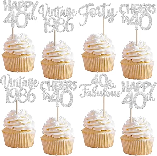 30 piezas de decoración para cupcakes de 40 cumpleaños con purpurina para cuarenta años vintage 1985 para cupcakes saludos a 40 fabulosas