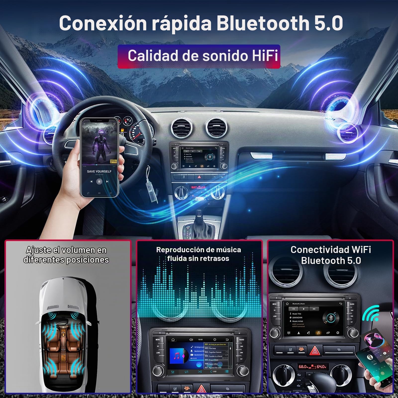 Radio de Coche para Audi A3 2003-2012, S3 2006-2012, RS3 2011-2012 Compatible con Carplay Android Auto, Pantalla táctil de 7 Pulgadas con Radio Bluetooth/FM/Am/USB/DPS/RDS-Energía Alta