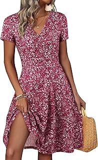 Womens Summer Wrap V Neck Casual Dresses Floral Short Sleeve A-Line Midi Sundress - Buy now