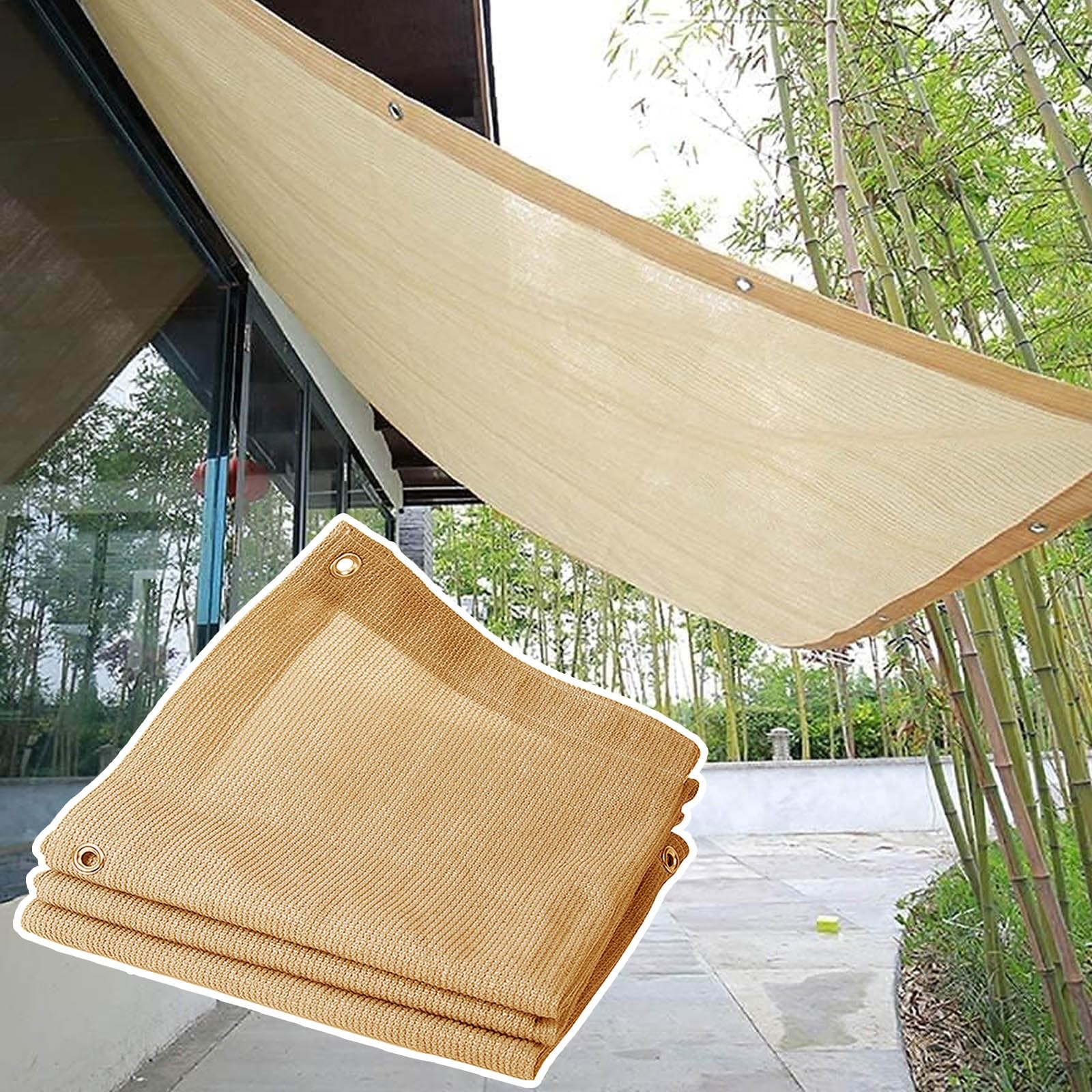 WQPMNYG 3x5m (9.8x16.4ft) Durable Outdoor Shade Sail Breathable Waterproof Sunshade for Balcony Patio Garden Pool Parking Beige Wind & Privacy Protection