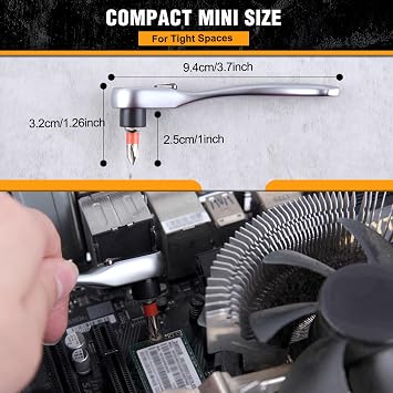 32 Pcs Mini Ratchet Set, Stubby Right Angle Screwdriver 1/4 Mini Ratchet Wrench and Screwdriver Bit Set, CR-V Steel Low Profile Reversible 72-Tooth Ratcheting Wrench for Tight Spaces
