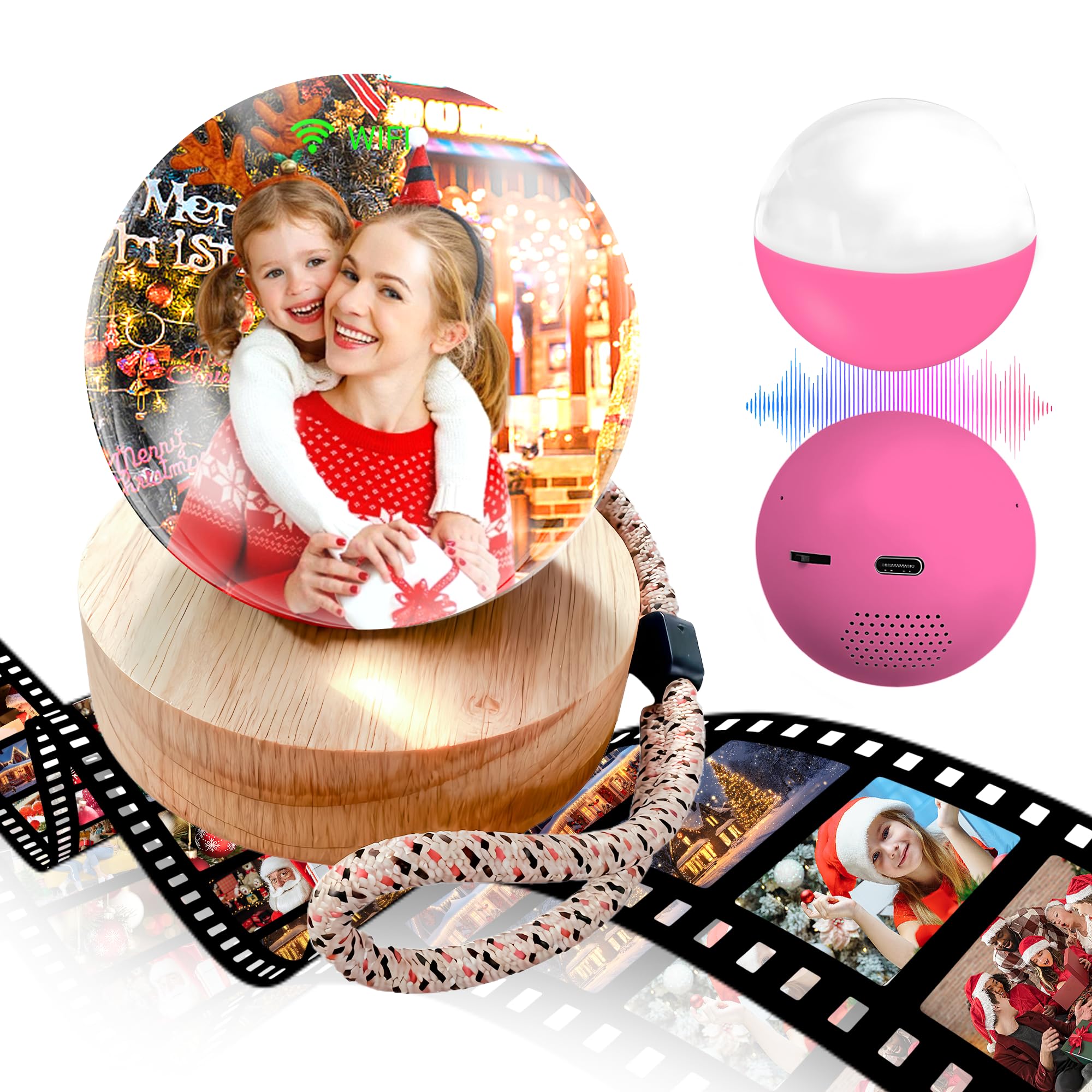 2.7" Custom Crystal Ball Video Player,Memory Sphere Ornament, Memory Orb Custom Video Sphere, Personalized Uploadable Videos &amp; Photos, USB Rechargeable Crystal Ball Video Player for Gifts(Pink)