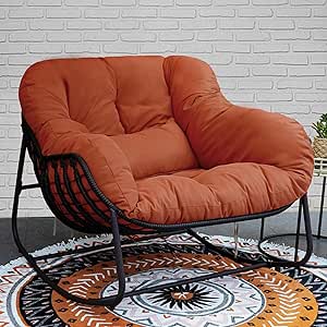 RADIATA Double Papasan Rocking Chair With Cushion, 2-Person Patio Egg Lounge Chair, Oversized Outdoor Recliner Loveseat, 700 Lbs Capacity, Comfy Big Rocker For Porch, Balcony,Living Room,Beige