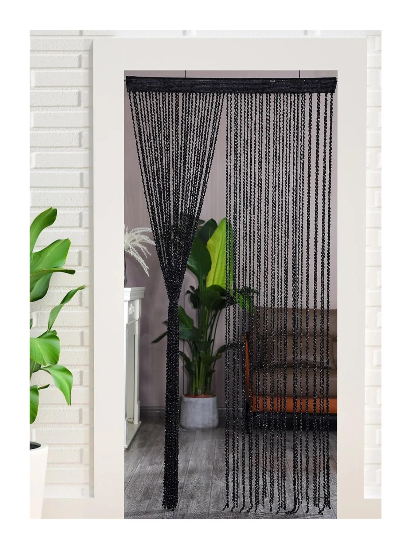 DFGBAPKBL beaded door curtain Thread Curtain Thickened Living Room Entrance Partition Wedding Door Tassel(Black)