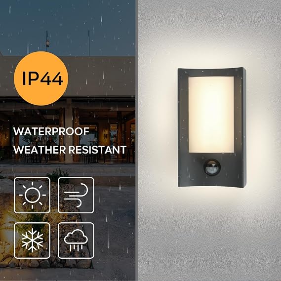 Kerry LED Outside Light with Motion Sensor, Outdoor Front Door Lighting Mains Powered, 7W 4000K IP44 Modern Anthracite Grey Aluminum Wall Mounted Lamp, Exterior PIR Fixture for Garden, Porch, Patio [Energy Class F]