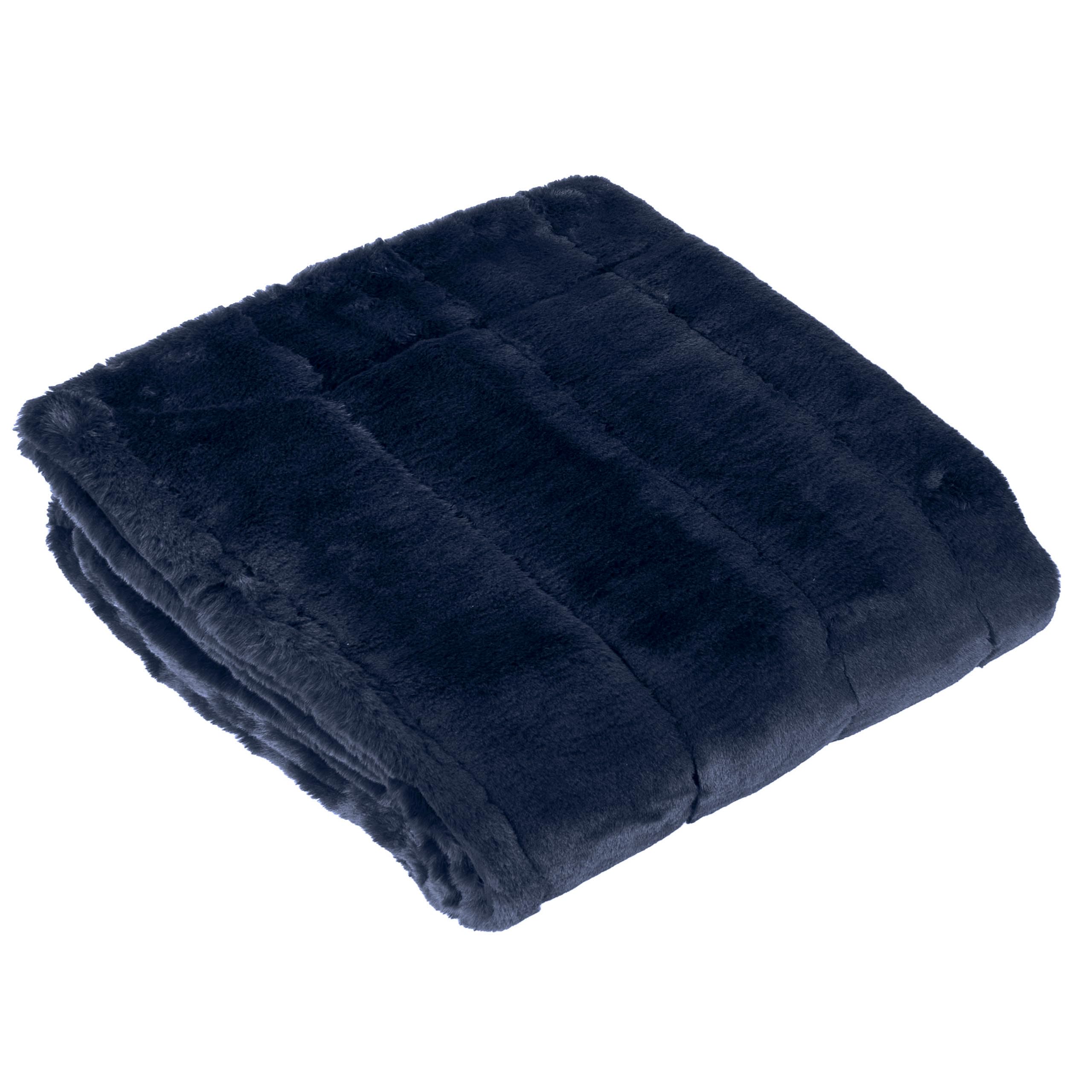 Paoletti Navy Empress Alaskan Faux Fur Throw In | : 140Cm X 200Cm